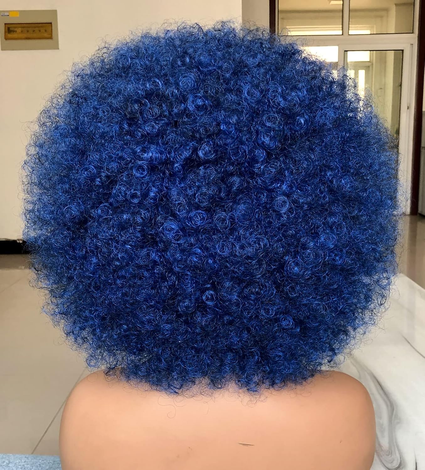 Short Afro Wig with Bangs for Black Women Afro Kinky Curly Wig 70s Premium Synthetic Big Afro Wigs(Blue)