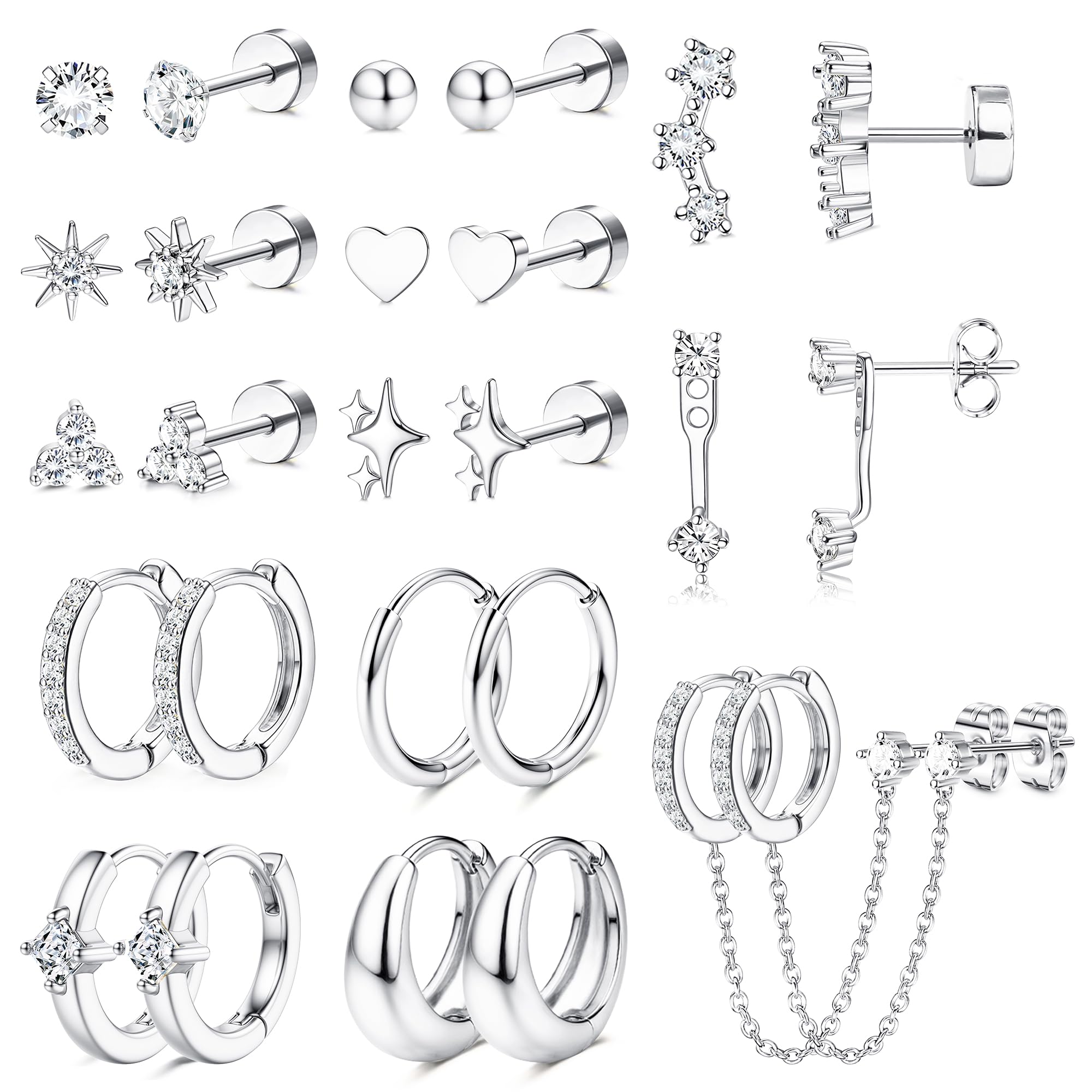 Roheafer Ohrringe Set - 3-4 Paare 925 Sterling Silber Ohrrin