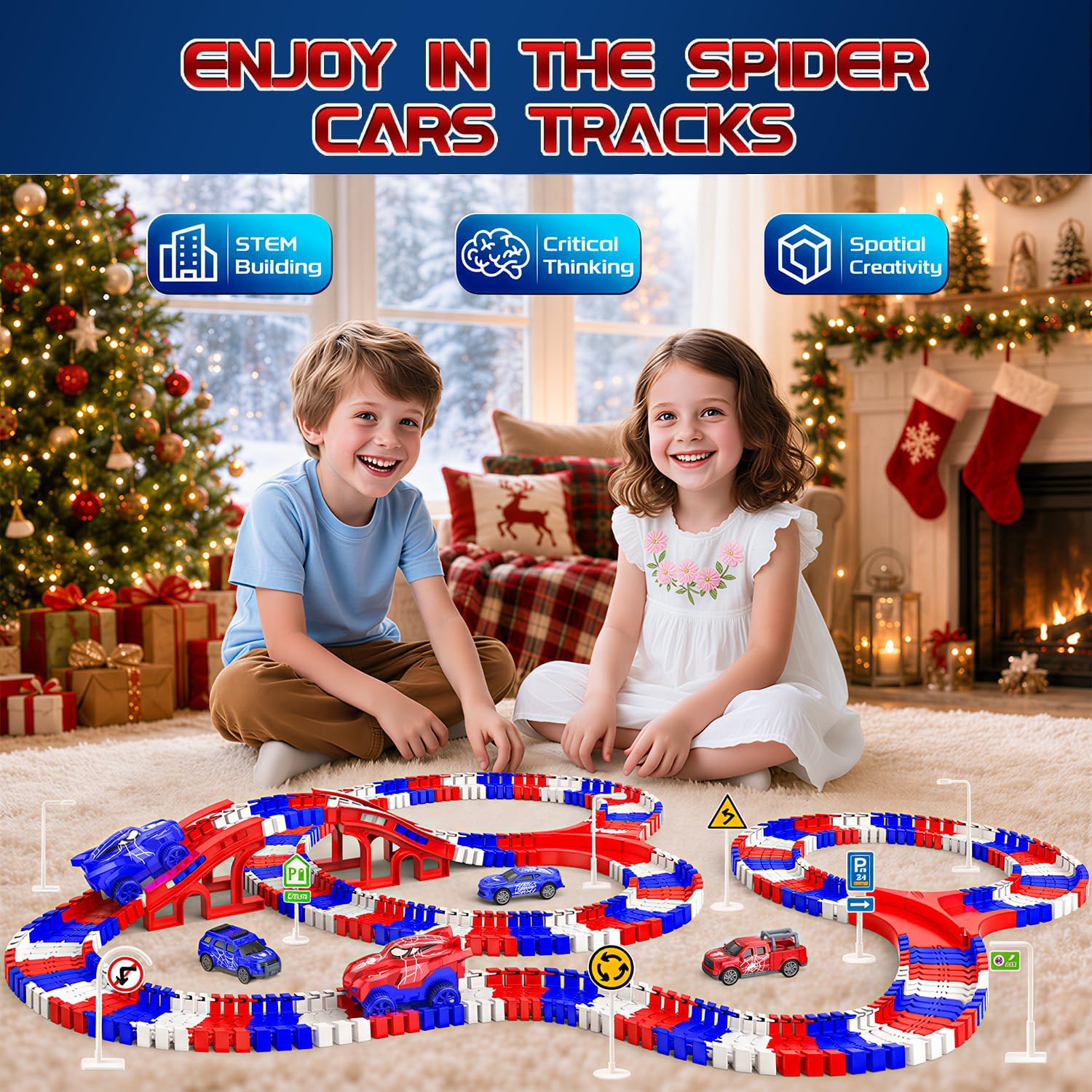 Spider Toys for Boys 4-6, Flexible Race Track 5 Spider Cars for Toddlers image 3