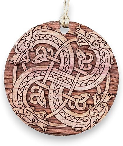 Nudo de dragón vikingo - Adorno de cedro crudo de 3 x 3 pulgadas