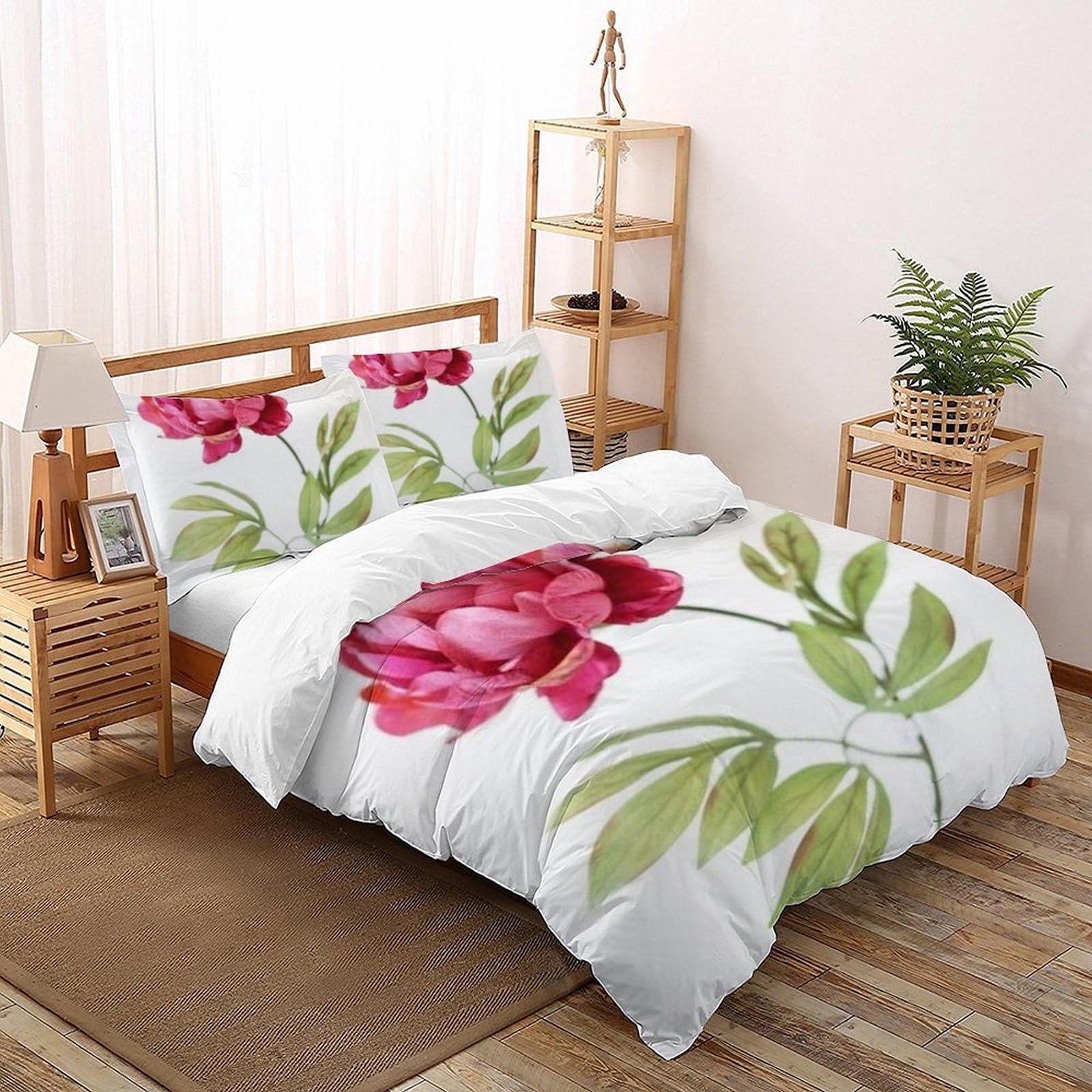 Parure fleurs imprimé 3D et housse de couette double en microfibre douce texturée romantique
