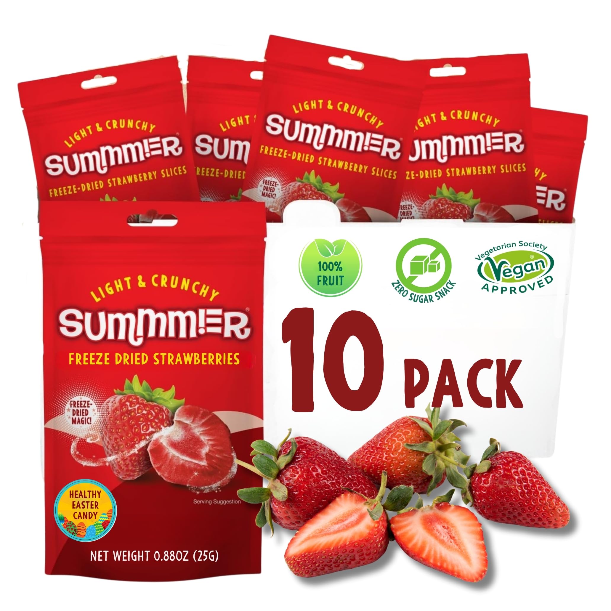 Freeze Dried Fruit Strawberries Slices - 10 Pack Single-Serve, No Added Sugar Package - 0.88 Oz 100% Natural Freeze Dried Snacks for 30 Servings