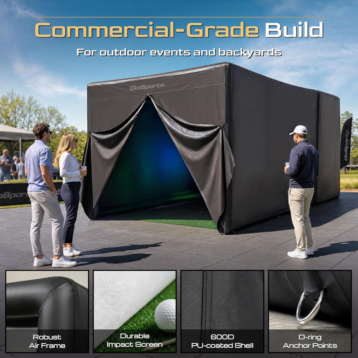 GoSports Fully Enclosed Inflatable Golf Simulator Studio for Home & Commercial Use - 12 x 9 ft Portable Indoor & Outdoor Pro Sim with Impact Screen, Pump & Case