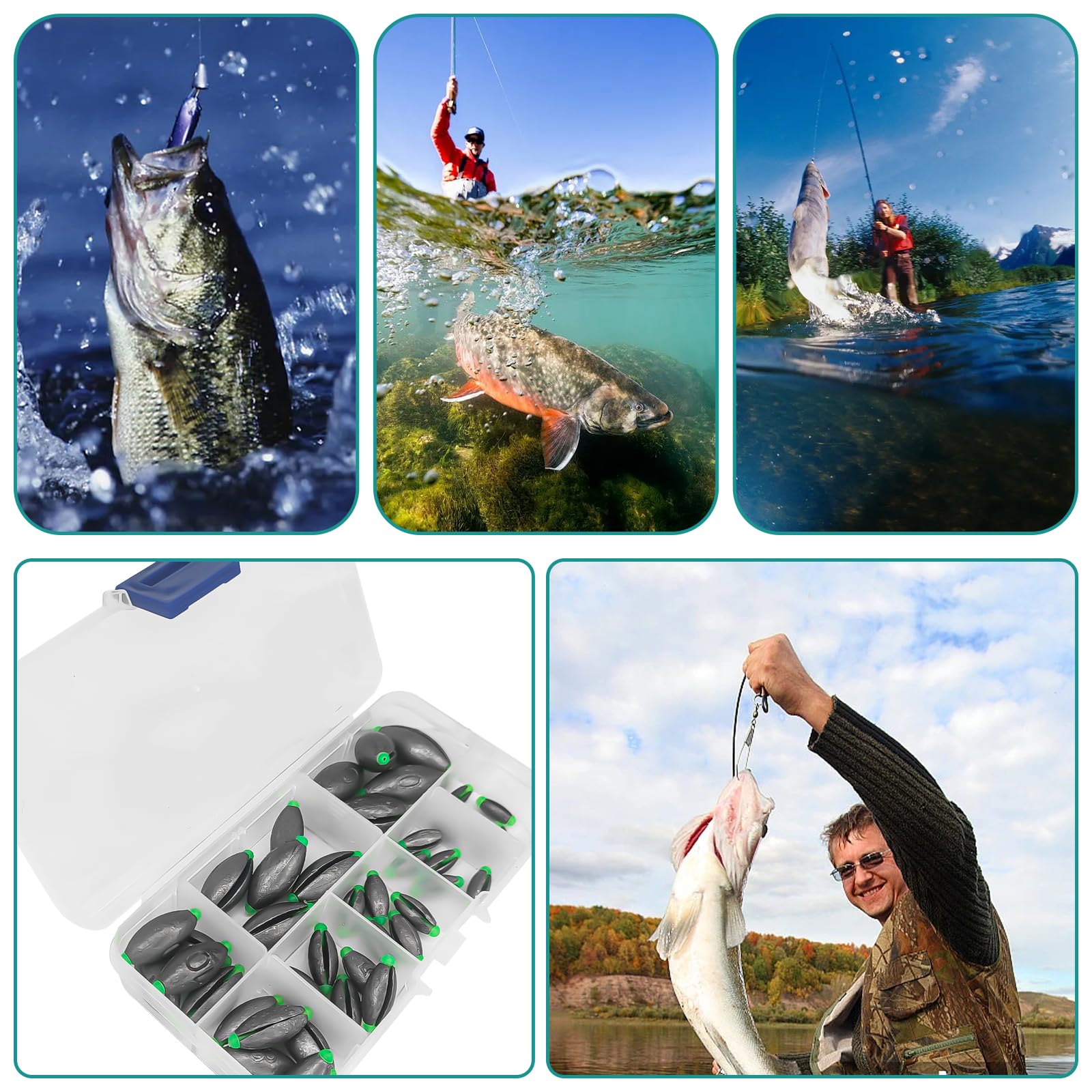 YOUNGSAY 100 Pièces Plombs De Pêche 1g à 10g Avec Boîte De Rangement - Poids Amovibles Pour Pêche En Eau Douce Et Salée