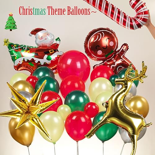 Miniatura 3 de Kit de arco de guirnalda de globos de Navidad, 150 globos rojos, verdes, dorados, plateados con bastón de caramelo, reno, piruleta, árbol de