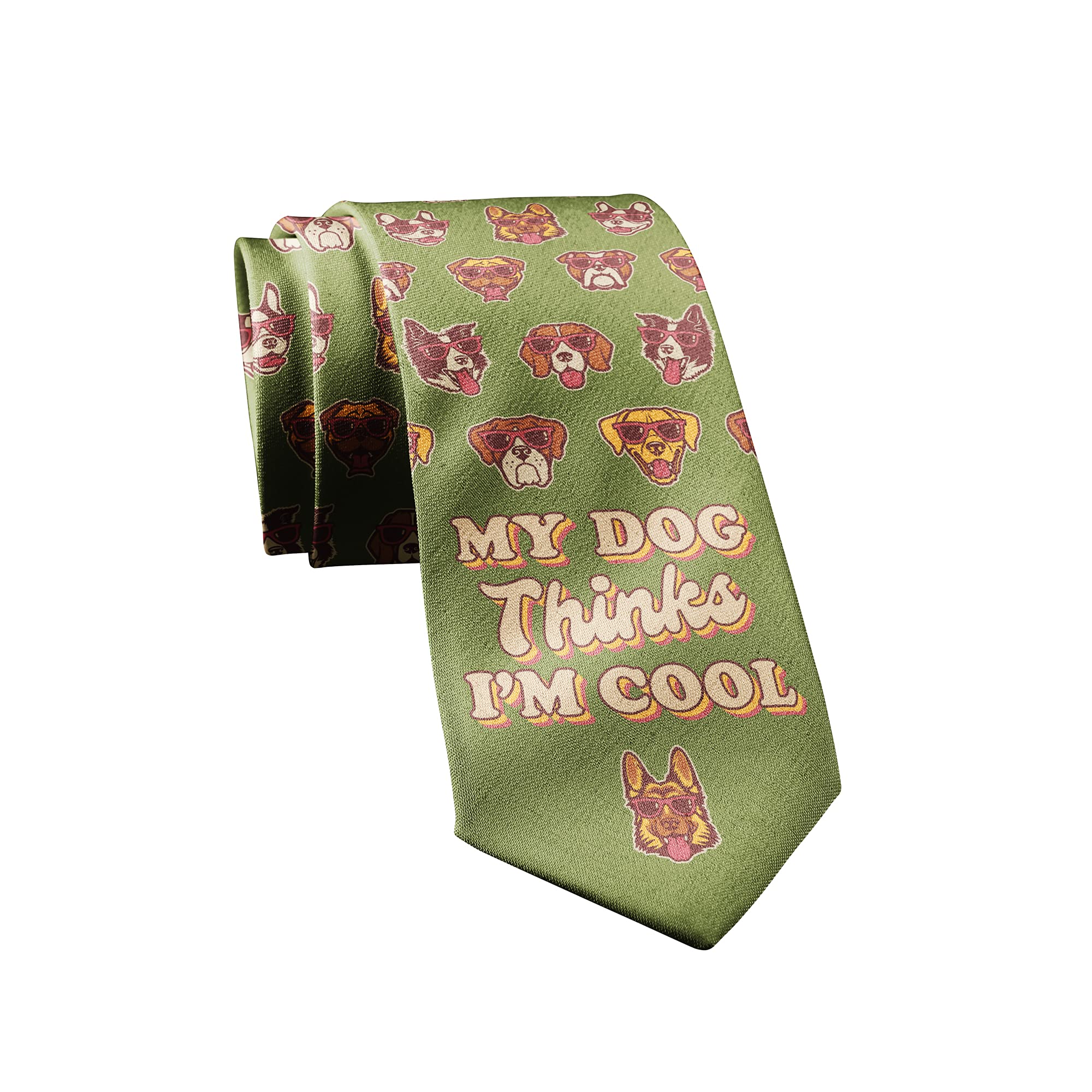 Funny Dog Tie for Men – My Dog Thinks Im Cool Novelty Animal Print Necktie – Cool Menswear Accessory Gift for Dog Lovers Office Humor and Quirky Fashion