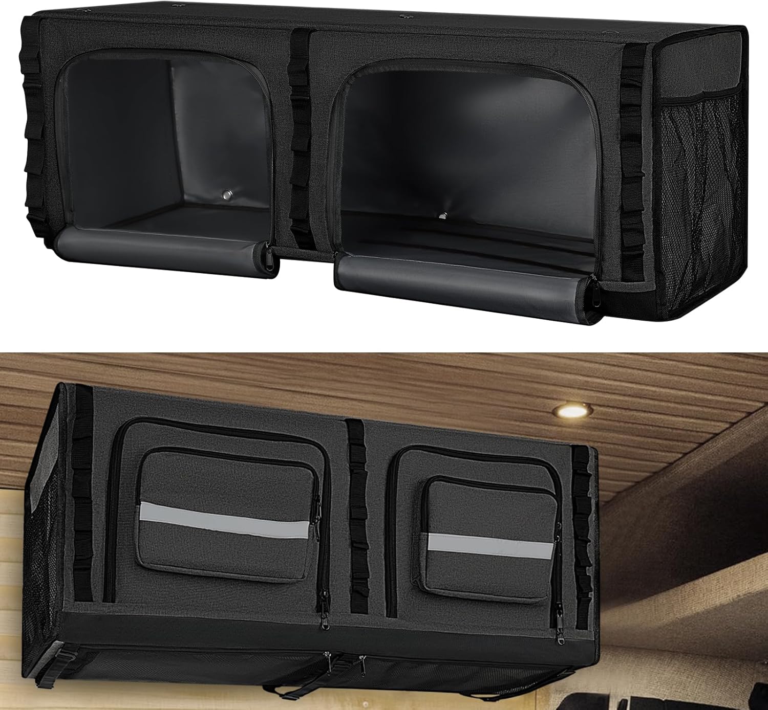 36" RV Overhead Soft-Sided Storage Cabinet, RV Organizer Storage Cabinet Compatible with Mercedes-Benz Sprinter, Ford Transit & RAM Promaster Vans, Black Black 36 Inch