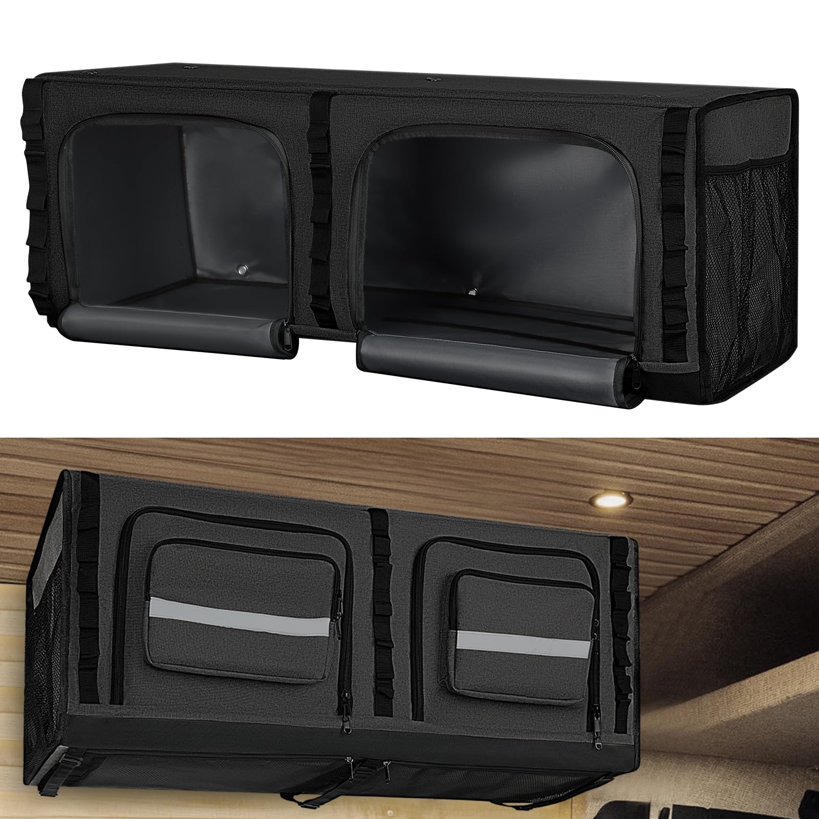 36" RV Overhead Soft-Sided Storage Cabinet, RV Organizer Storage Cabinet Compatible with Mercedes-Benz Sprinter, Ford Transit & RAM Promaster Vans, Black