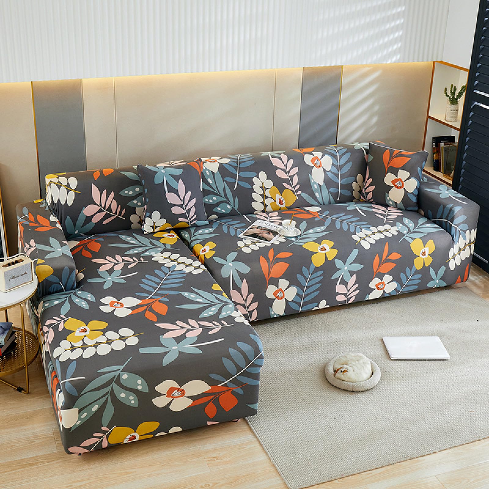 2 Seater Sofa Cover Colorful Leaves Stretch Sofa Covers Spandex Settee Covers 2 Seater Washable Sofa Protectors from Pets Non Slip Covers for Sofas All Seasons Couch Cover with Elastic Strap