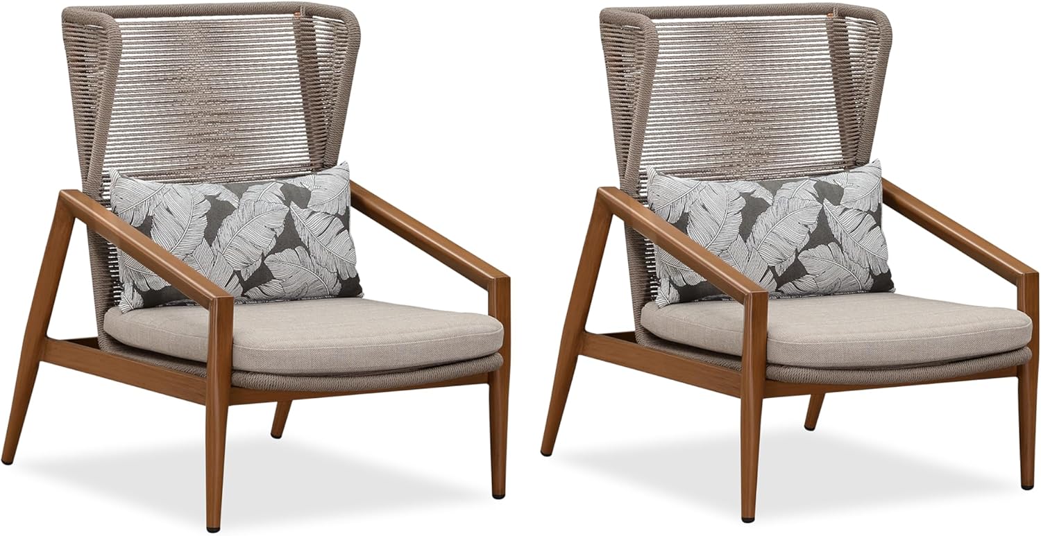 PURPLE LEAF 2 Pieces Patio Wicker Sofa Chairs Outdoor Aluminum Armchair with Cushions and Pillows Conversation Furniture Modern Leisure Chairs for Balcony Yard Garden Living Room