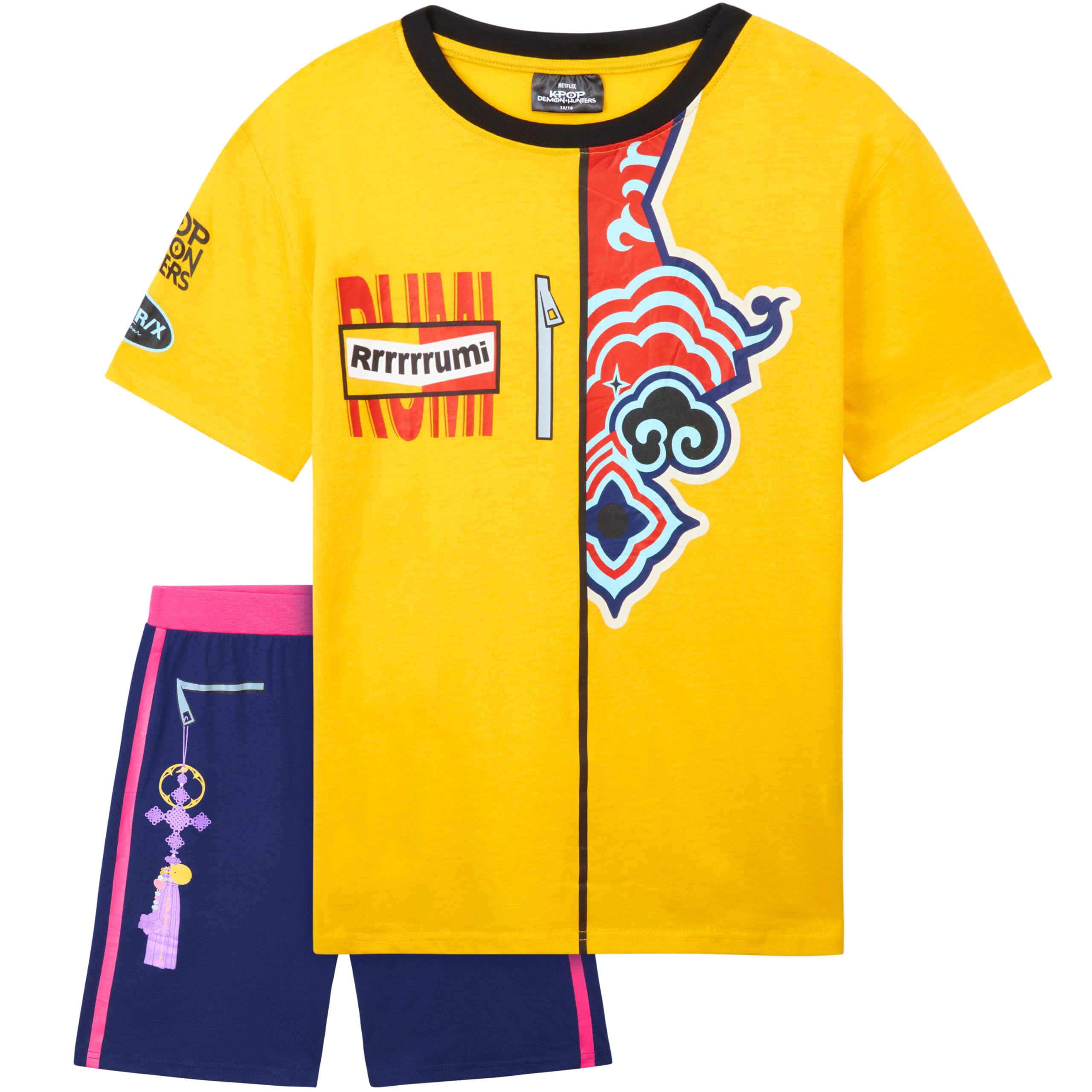 Get Trend KPop Demon Hunters - Conjunto de pijama para niñas, con licencia oficial de 2 piezas, playera y pantalones cortos, ropa de dormir suave de verano, Multi Kpop Demon Hunters, 7-8 Years