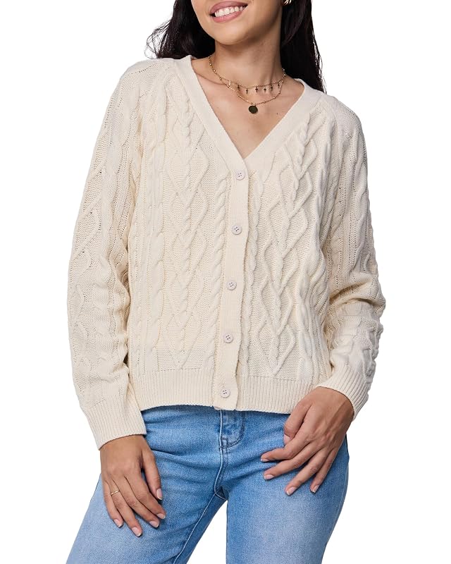 Cardigan Sweaters for Women Long Sleeves Oversized Womens V-Neck Button-Up Cable Knit top