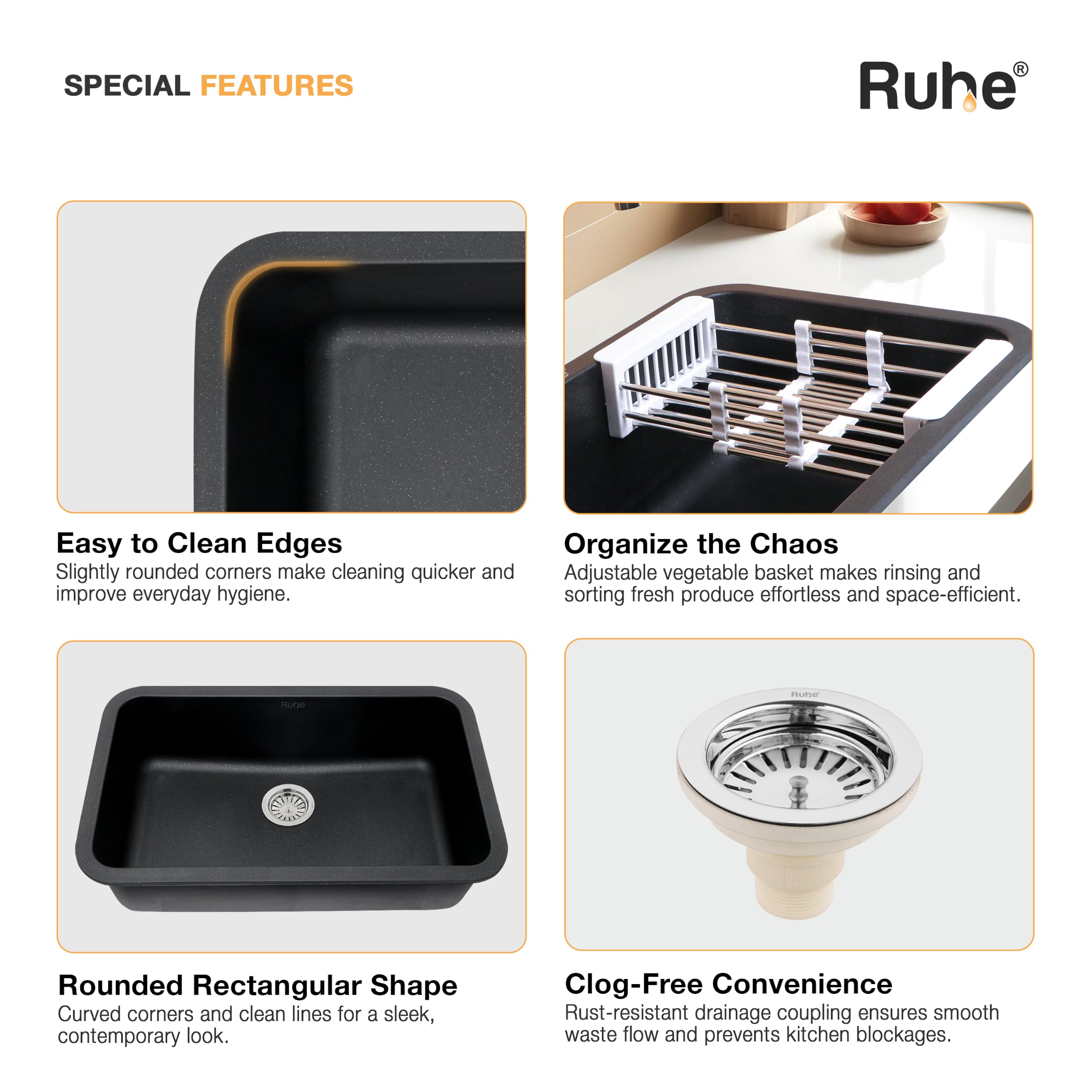 Ruhe Matte Black Quartz Kitchen Sink - Noise Reducing -4 Ruhe Matte Black Quartz Kitchen Sink - Noise Reducing -4