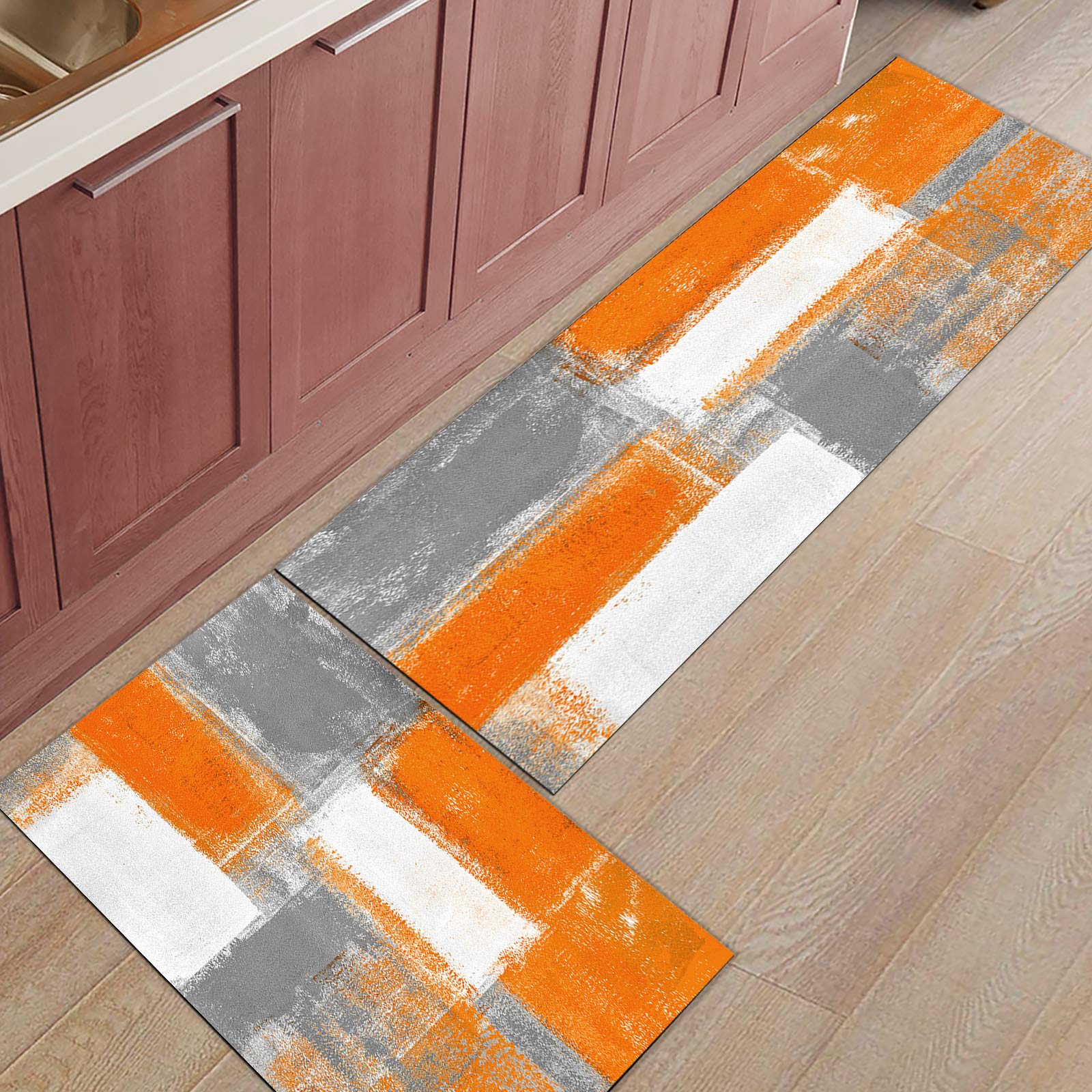 Orange Abstract Art Kitchen Mat, Orange Kitchen Rugs for Kitchen Organization, Home Decor Anti-Fatigue Standing Floor Mats, Non-Slip Kitchen Decor Runner Rug, Orange Abstract Art Painting Kitchen Rug
