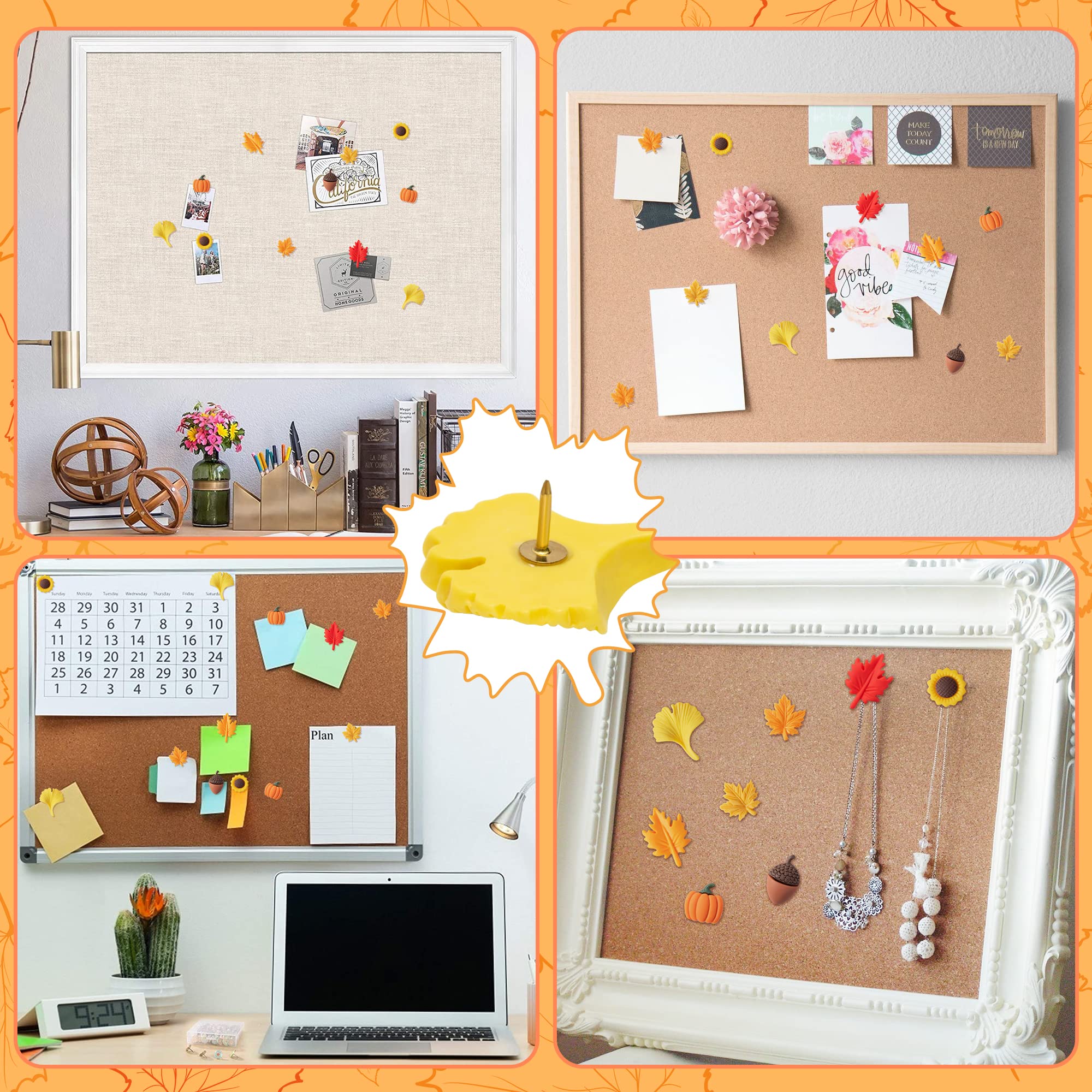 50 Stück Herbst-Deko-Pinnnadeln | Thanksgiving Motive Wie Ahornblätter & Sonnenblumen | Für Korkwand & Fotowand
