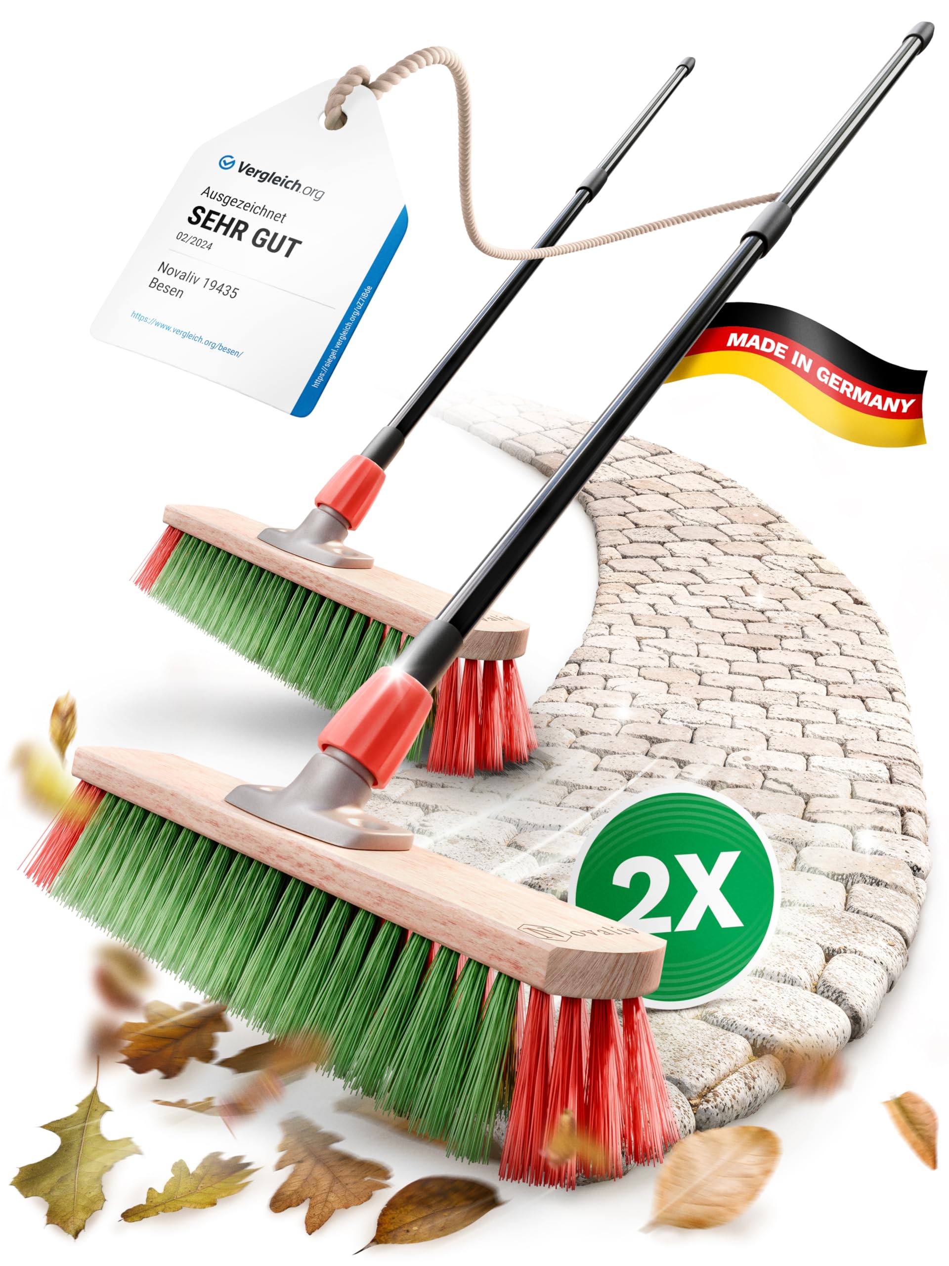 Novaliv Kehrbesen Besen mit Teleskopstiel Straßenbesen mit Stiel Gartenbesen Industriebesen Hofbesen Allzweckbesen (2, Gartenbesen)