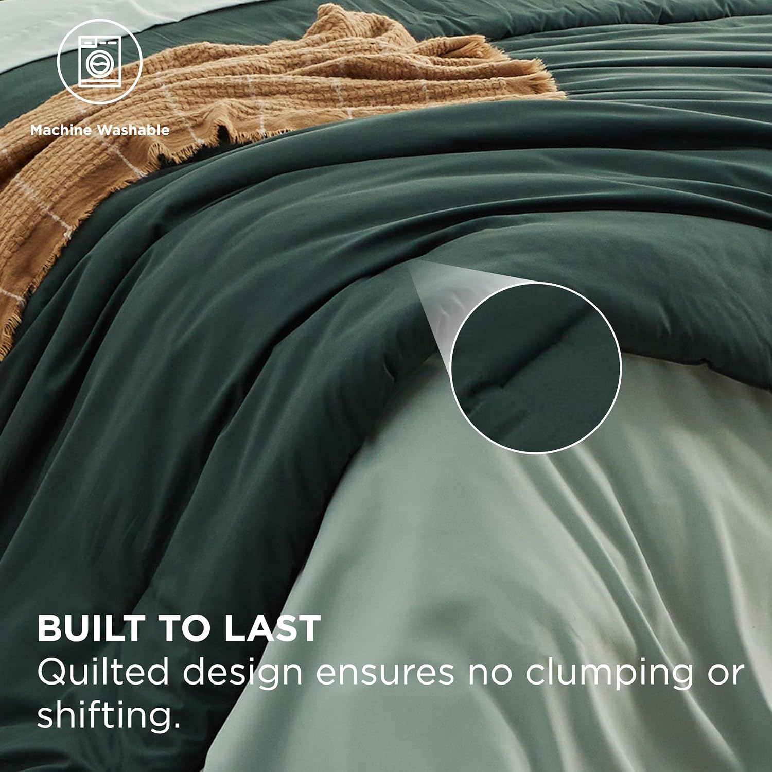 Bedsure Twin Comforter Set - 5 Pieces Forest Green Twin Bedding Set for All Seasons, Boho Contrasting Design Bed in a Bag with Comforter, Sheets, Pillowcase & Sham - Image 4