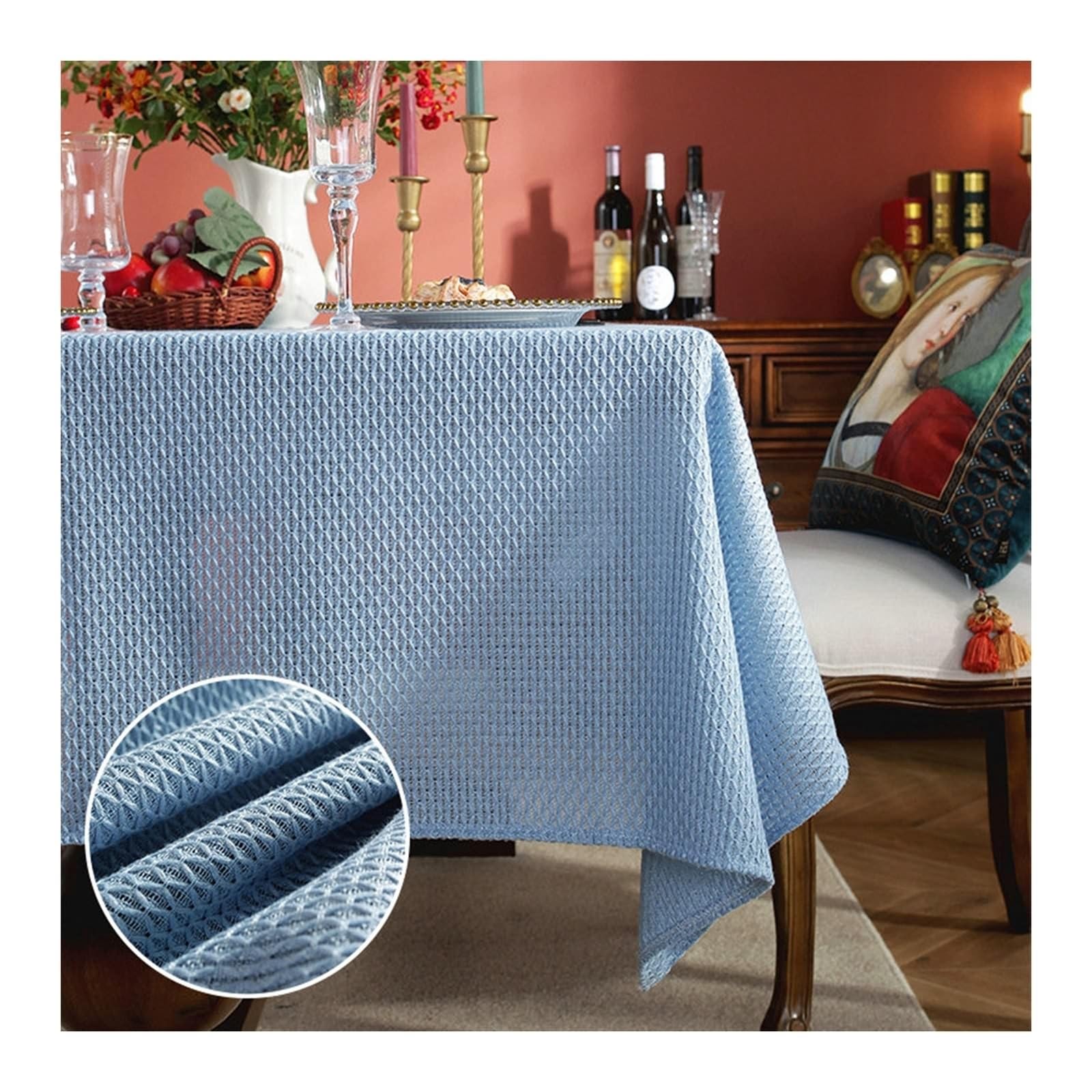 Tischdecke Abwaschbar Blau, Baumwollleinen Tischdecke Plaid Tischtuch Rechteck 110x170CM