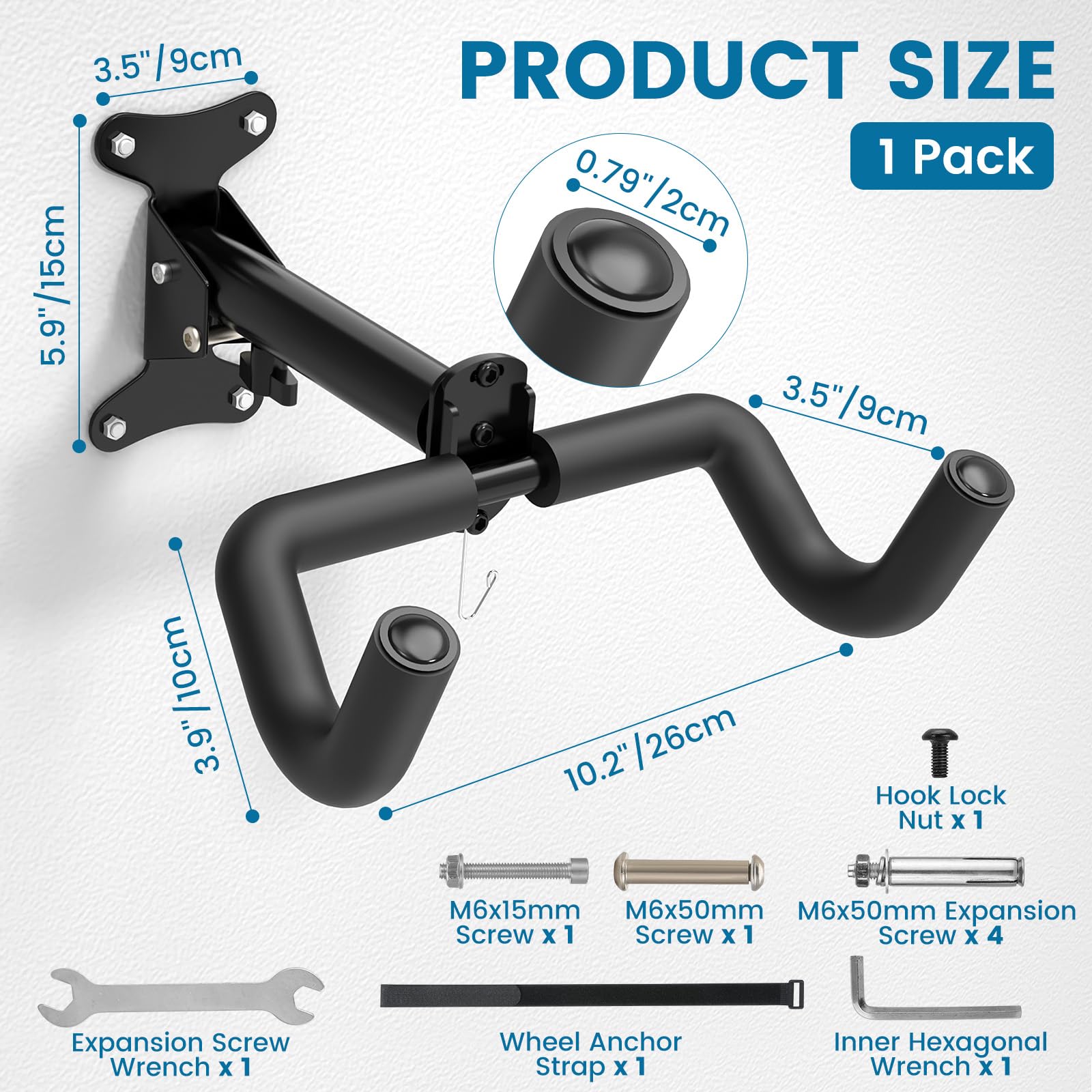Housolution Soporte De Pared Para Bicicletas - Acolchado de Espuma EVA, Acero Al Carbono, Ajustable Para Bicis De Carretera, Montaña E Híbridas Hasta 48,5 Lbs. Ahorra Espacio En Garaje/Casa, 1 Paquete — view 7