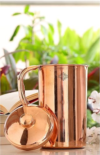 Miniatura 4 de Indian Art Villa Jarra de cobre puro hecha a mano de 40 onzas con 1 taza de vidrio de cobre de 10 onzas