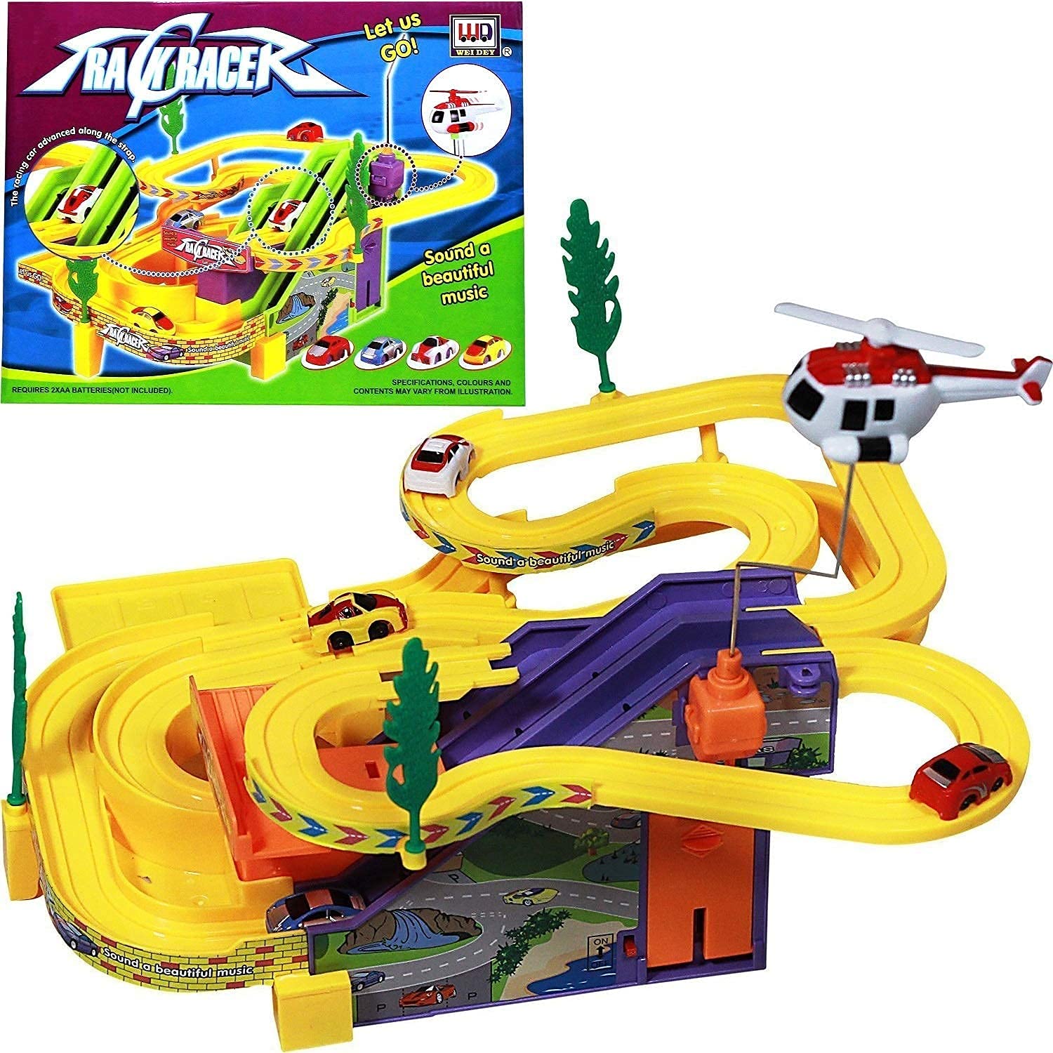 Taksh creation Track Racer Racing Car Set with 4 Miniature Cars Rotating Helicopter and Thrilling SoundMulti Yellow Color (B096S1MZRC) Amazon Price History, Amazon Price Tracker