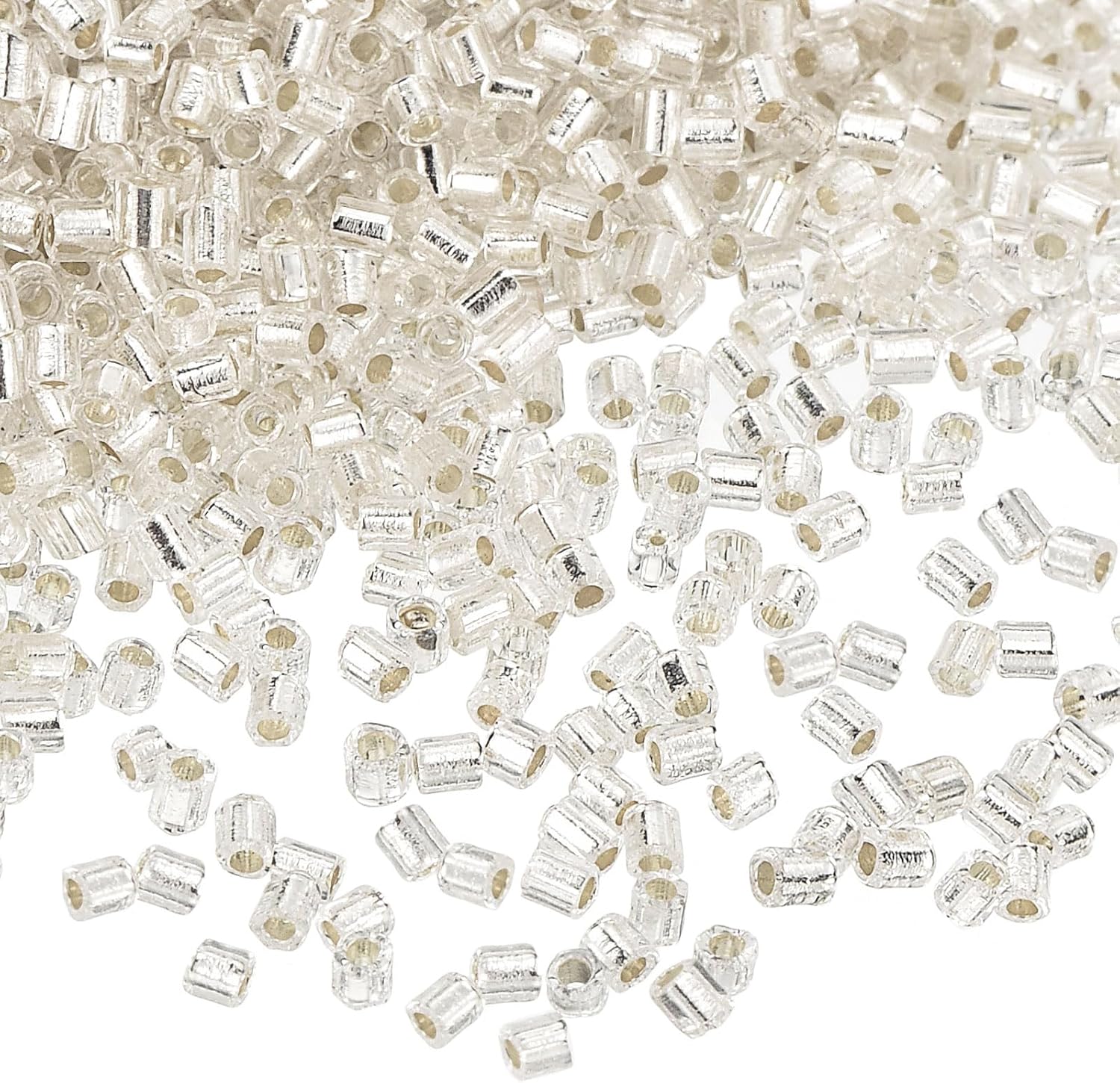 QUARKZMAN 1400pcs Bugle Glass Beads, 1.5 x 1.5 mm Tbeads Tube Beads Bugle Metallic for DIY Earrings Necklaces Bracelets Jewelry Making (Silver)