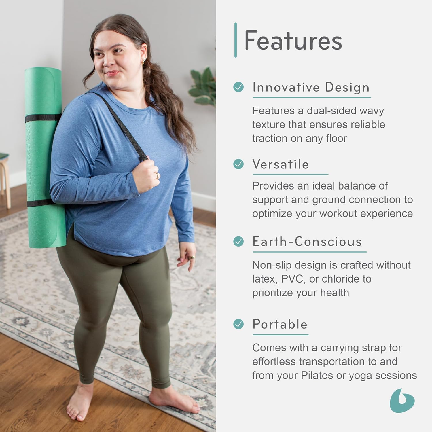 Balanced Body EcoWise Flat Mat, Pilates or Yoga Exercise Mat, Workout Mat for Home Gym or Pilates Studio Use