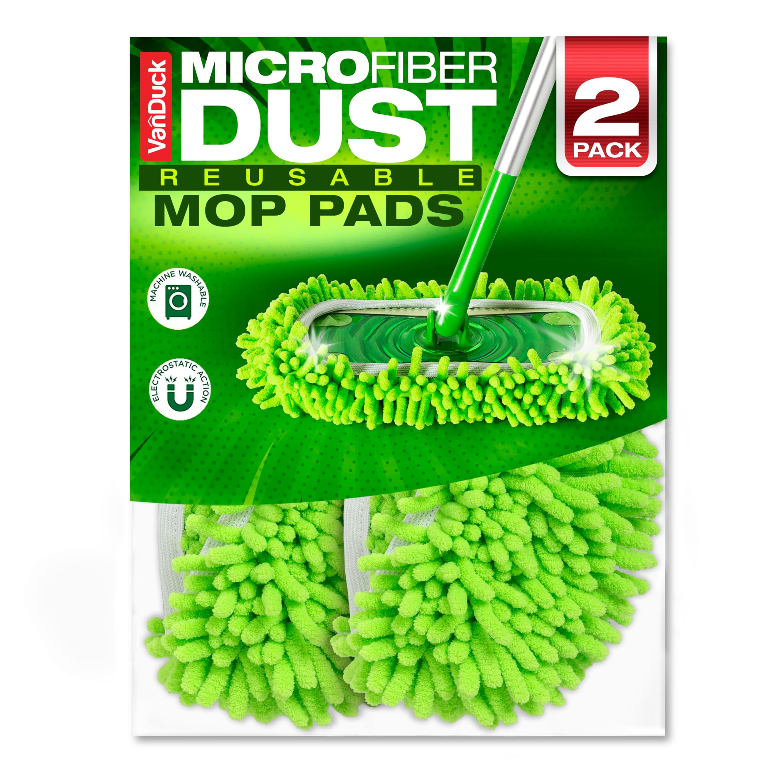 Dust Mop Refill Compatible with Swiffer Sweeper (2 Pack) - Microfiber Pet Heavy Duty Dry Cloth Refills - Reusable Mop Pad (Handle is Not Included)