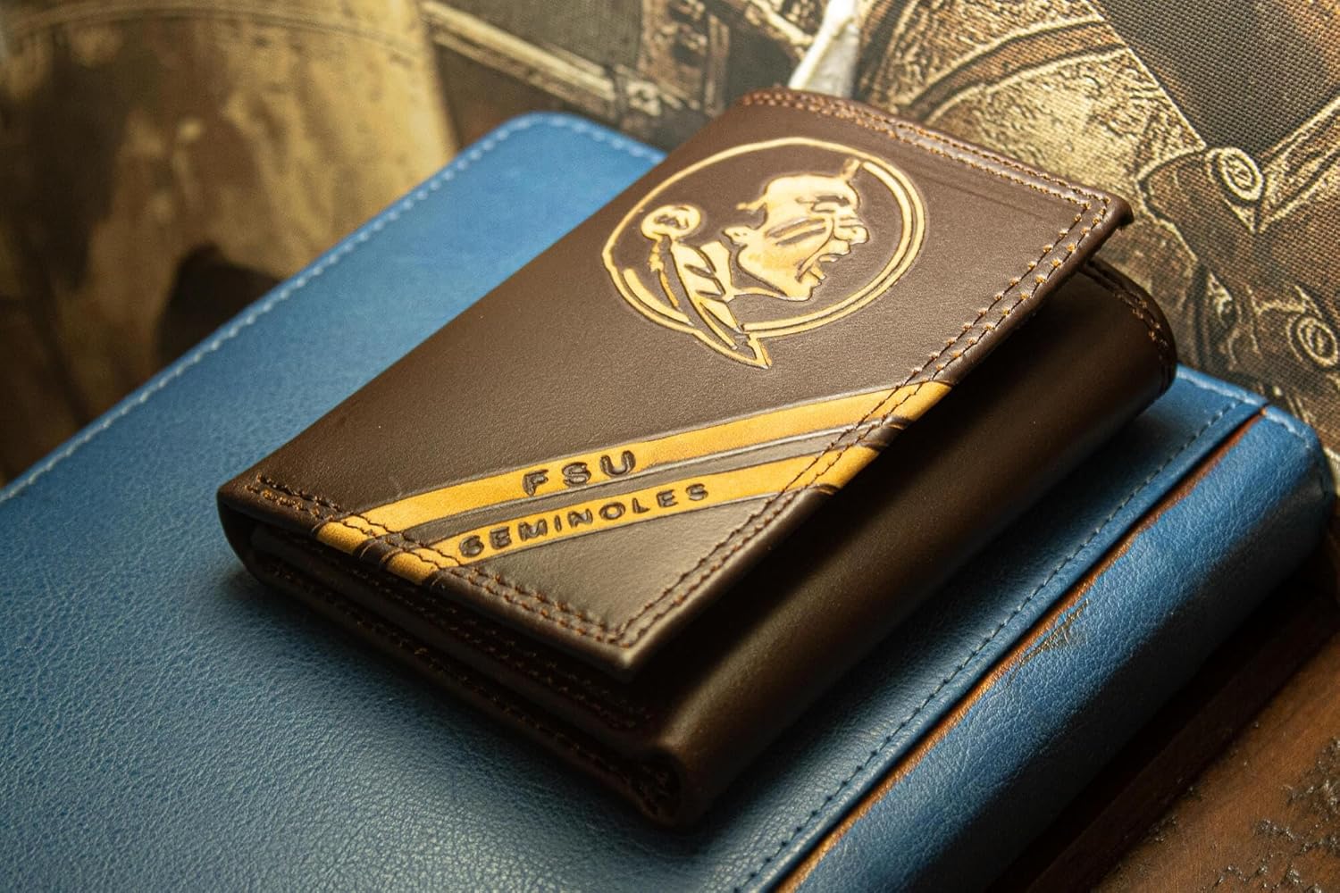 NCAA Florida State Seminoles Zep-Pro Pull-Up Leather Trifold Embossed Wallet, Brown