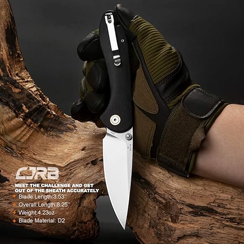 Miniatura 6 de CJRB Feldespato grande con pequeño compañero de cuchillo EDC negro
