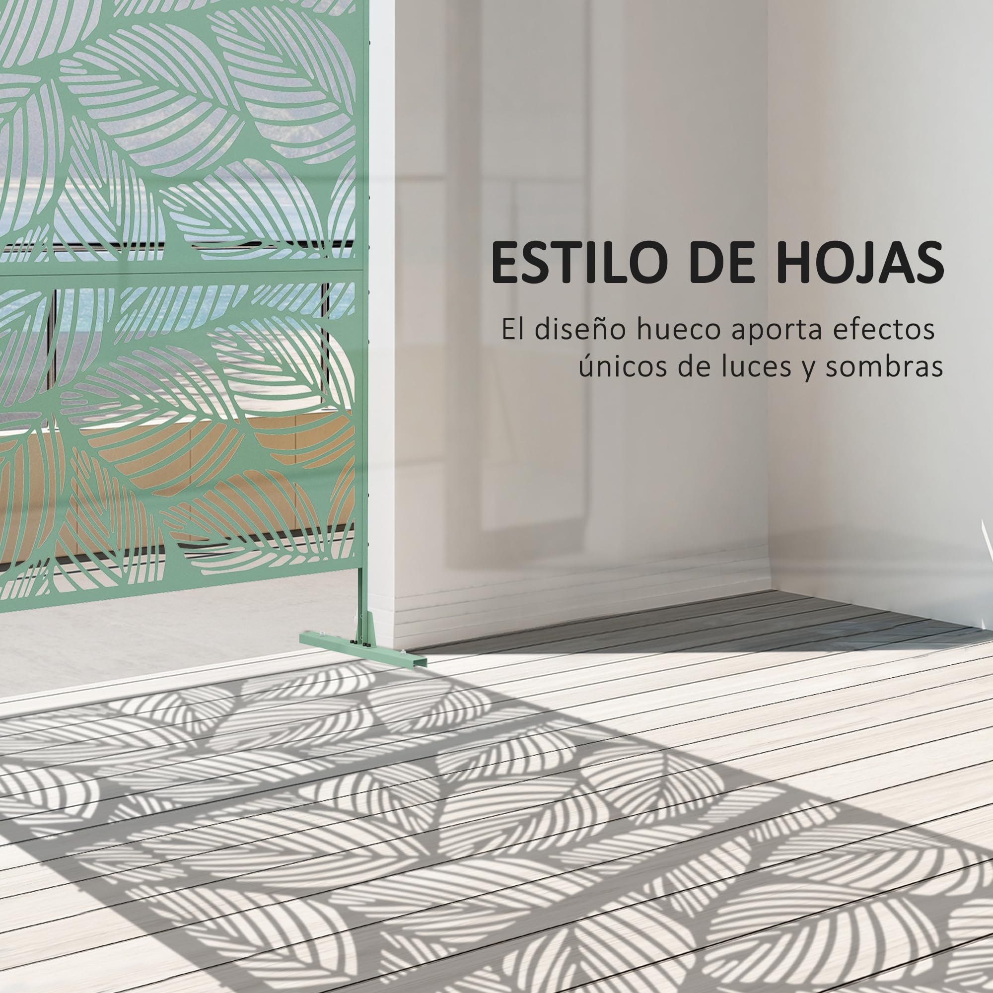 Outsunny Biombo de Exterior Separador de Ambientes con 3 Piezas Patrón de Hoja Grande y Marco de Acero Pantalla de Privacidad para Patio Terraza Jardín 122x45x198 cm Verde