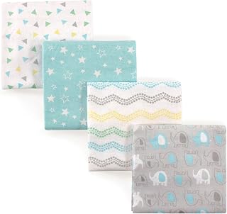 Luvable Friends Baby Flannel Receiving Blankets 4-Pack Elephant Print - 100% Cotton Soft Unisex Newborn Essentials