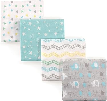 Luvable Friends 4 Piece Flannel Receiving Blanket, Gray Elephant, One Size