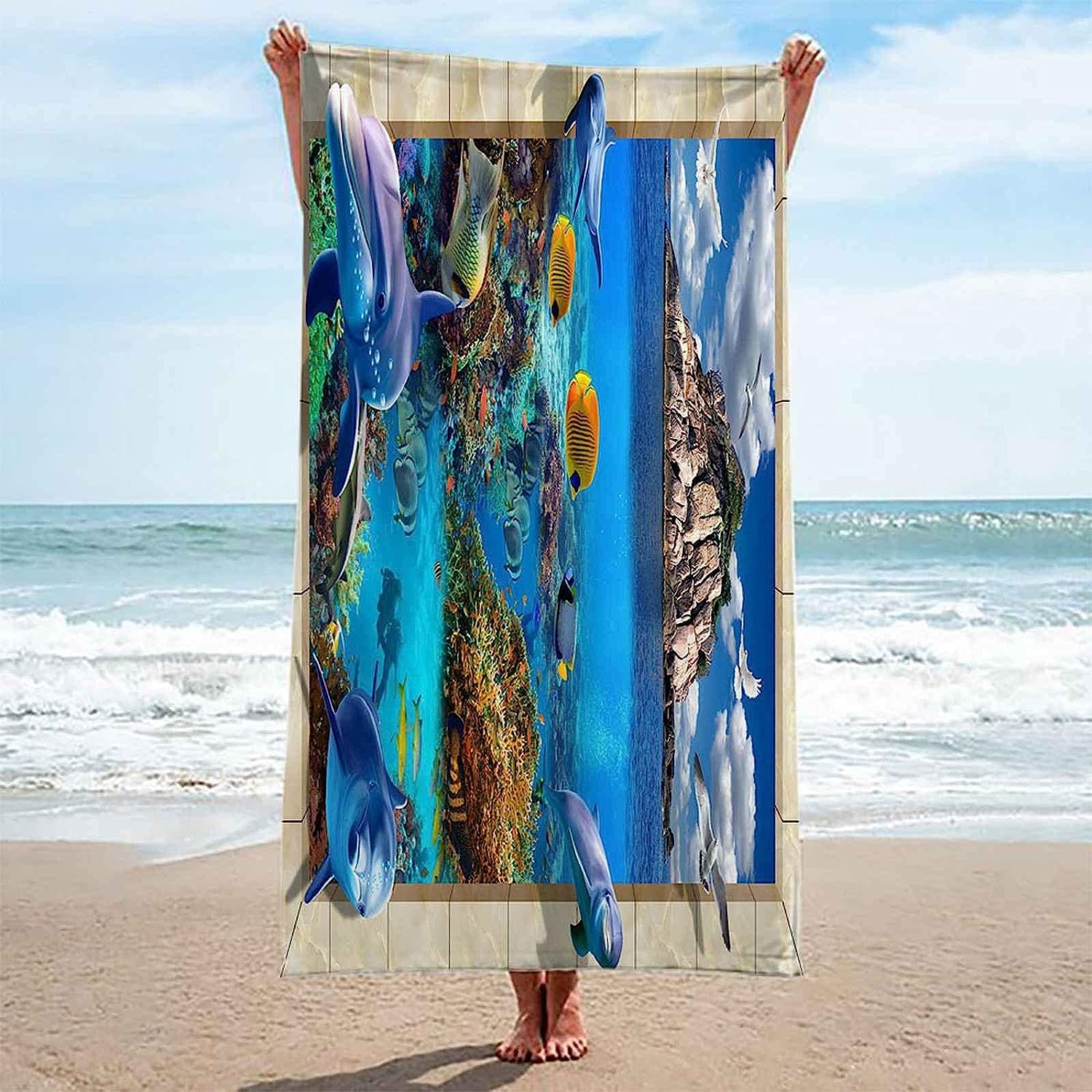 Badetuch XXL 150 X 200 cm, Mikrofaser Schnelltrocknend Strandtuch 3D Blaue Meerestiere Strandhandtuch Sauna Badehandtuch Yoga Handtuch Strandtücher Strandlaken Duschtuch Duschhandtuch -3B6L