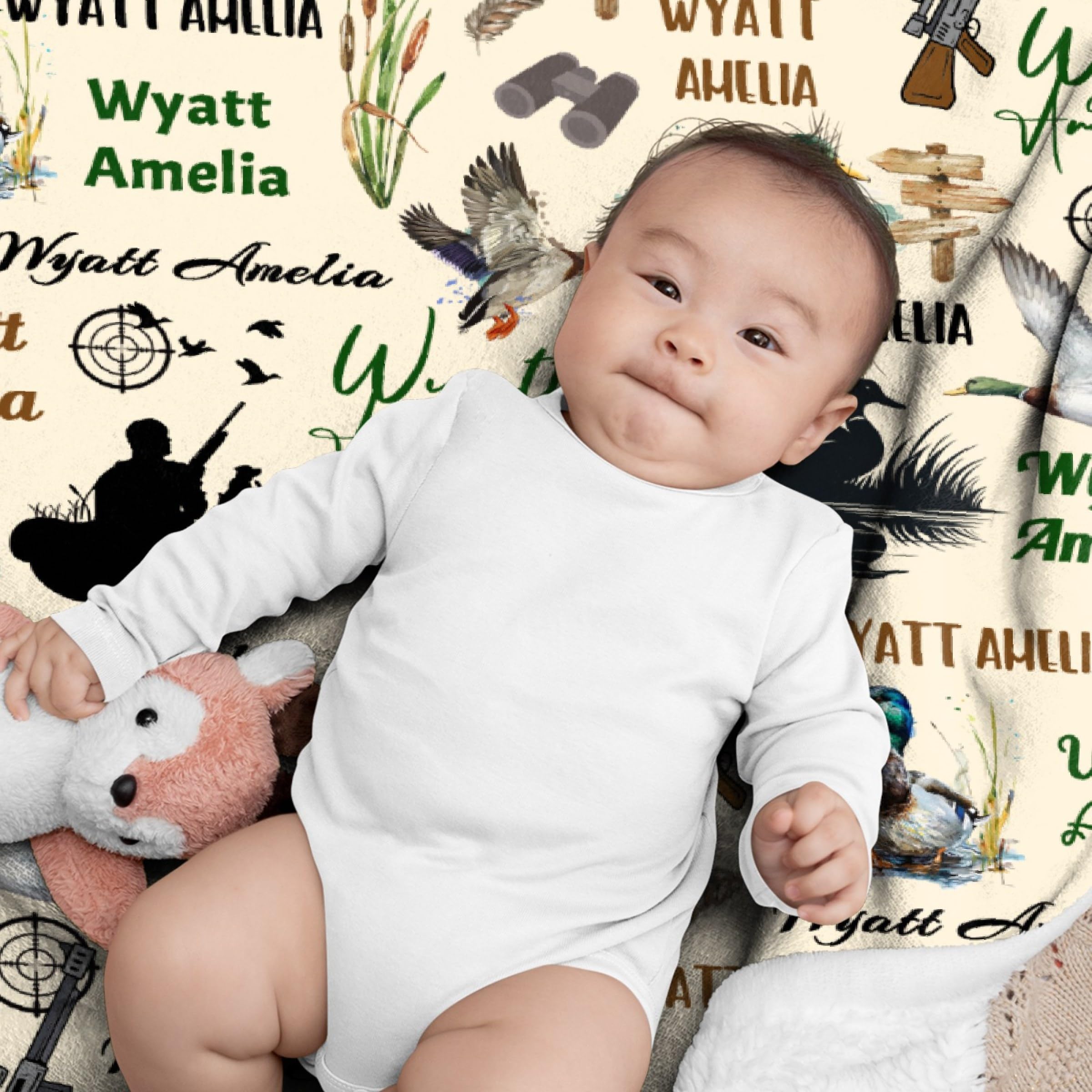 Personalized Mallard Duck Blanket,Customized Duck Hunting Name Blanket,Custom Mallard Blanket with Name for Boy Girl,Waterfowl Duck Baby Receiving Blanket,Mallard Hunter Wildlife Gift Blanket 30