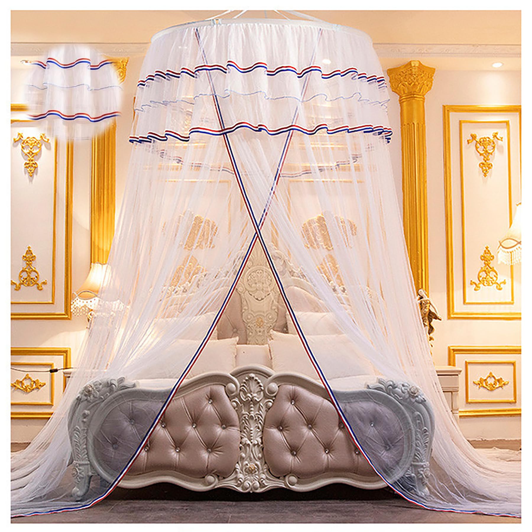 Mosquitera, Dosel para Cama, Carpa, Cortina acogedora, Dosel, Marco de Cama, Cortina, Volantes de ensueño, Techo Colgante, Dosel de Princesa, decoración de Dormitorio,Blanco