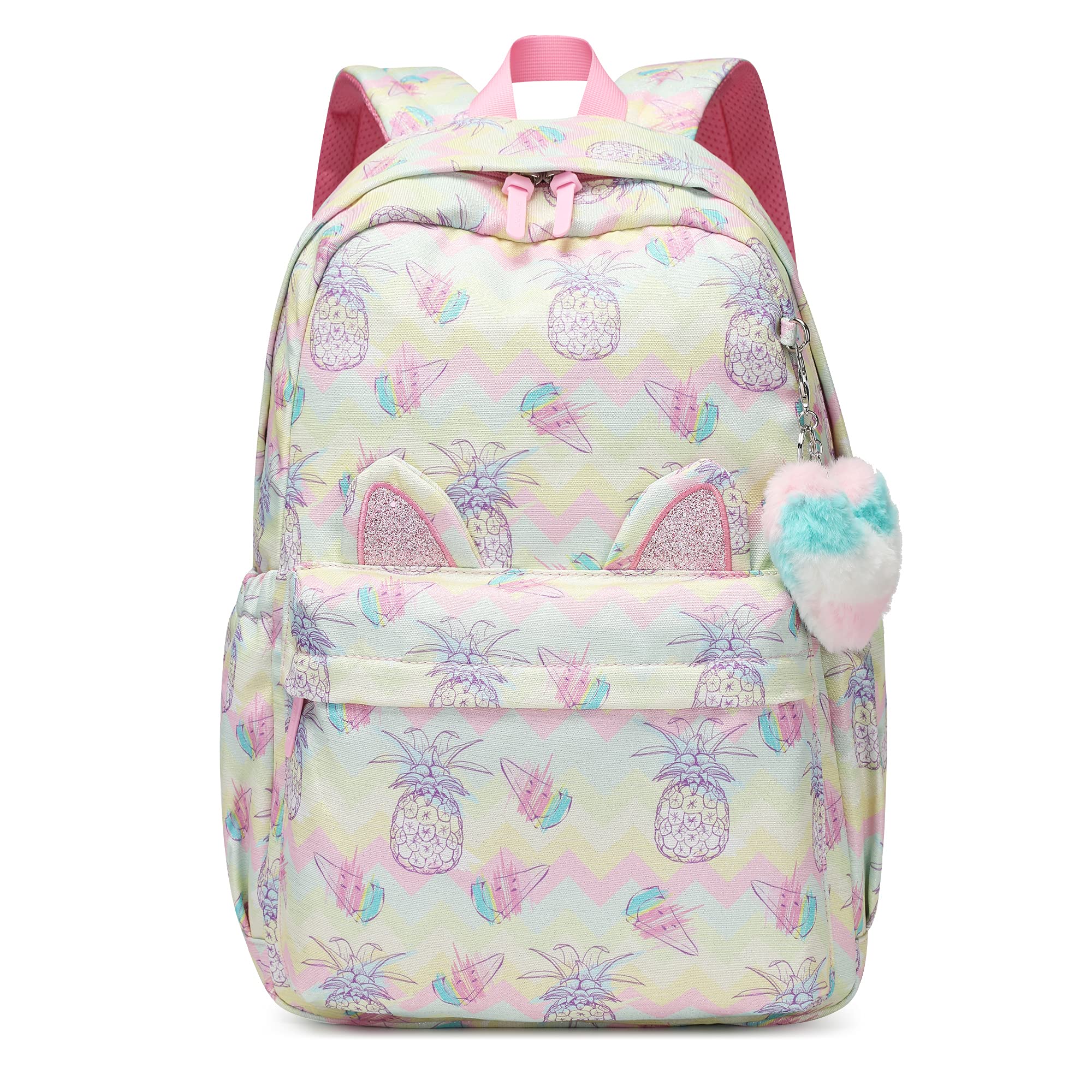Caran·Y 30L Kids Backpack for Girls & Boys Waterproof Cat Ear School Bag Classic Large Size Lightweight Gift Yellow Bottom Peach Heart Ideal for Ages