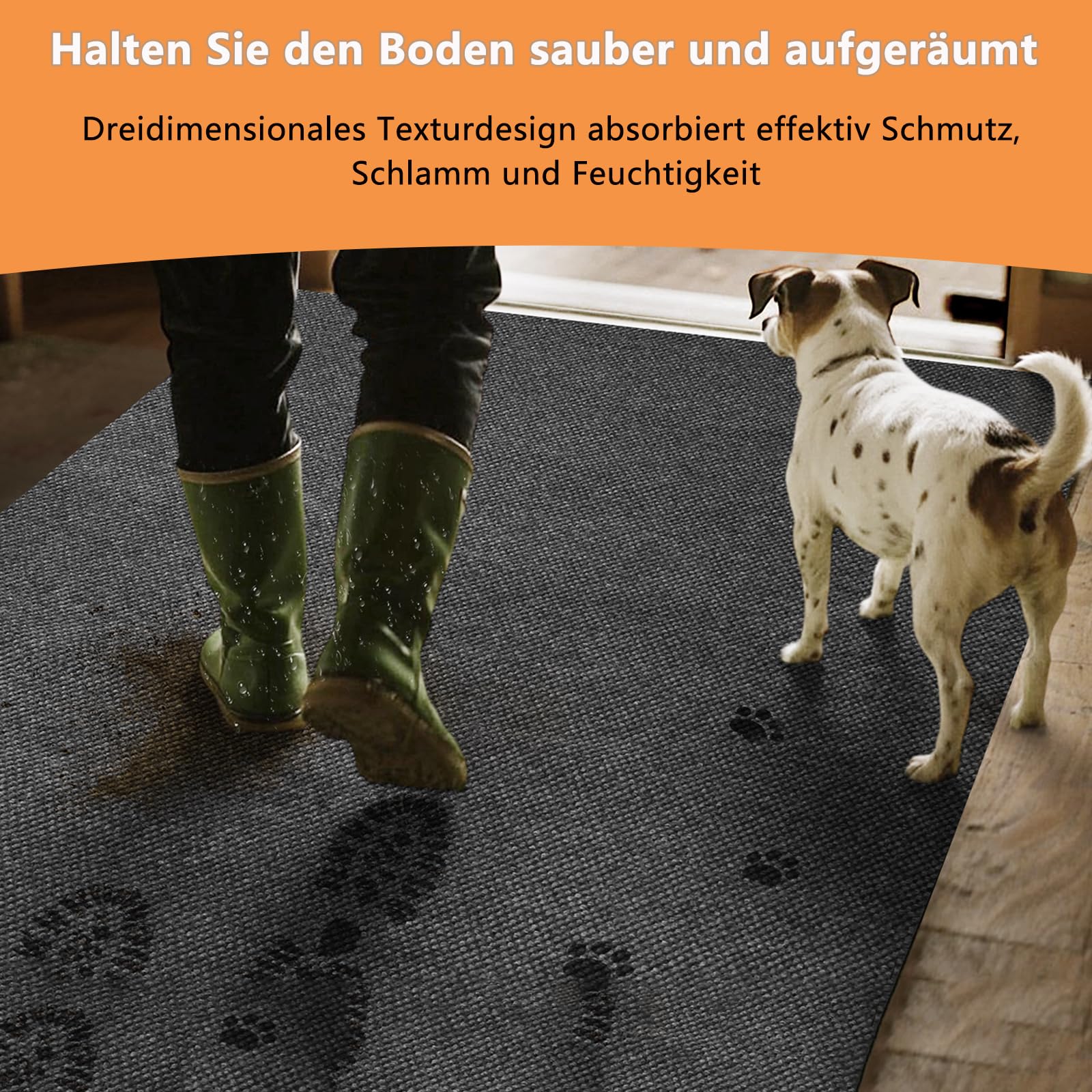 90x300cm Teppich Läufer Flur rutschfest Schmutzfangmatte Grau | 3m Langer Teppichläufer PVC Waschbar Flurteppich Schmutzfangläufer Küchenteppich Meterware Fußmatte für Eingänge, Küche, Büro