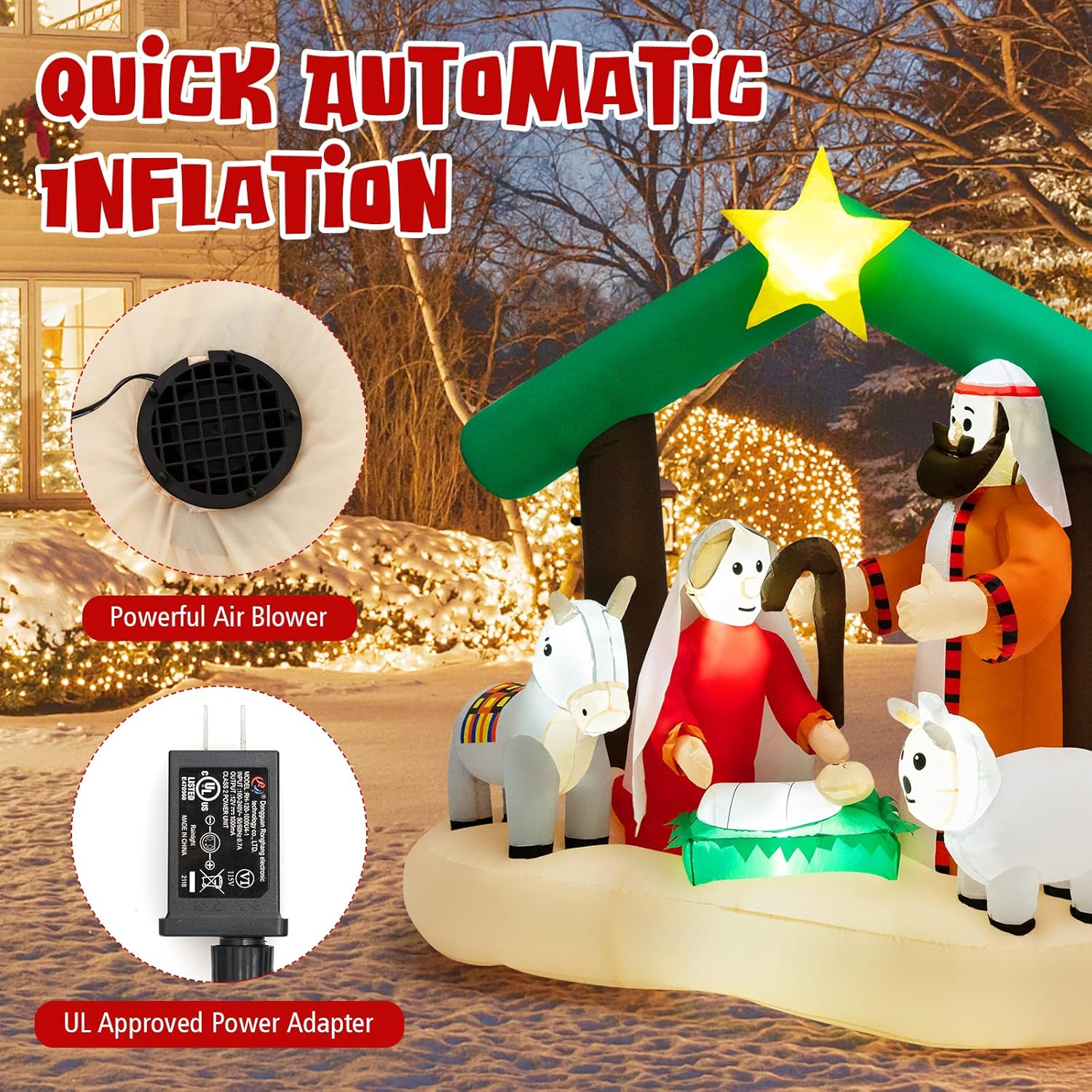 Tangkula 6.7 FT Christmas Inflatable Nativity Scene with LED Lights & Built-in Air Blower, Blow Up Yard Decoration, Birth of Christ, Inflatable Nativity with Ropes & Stakes, Outdoor Decorations