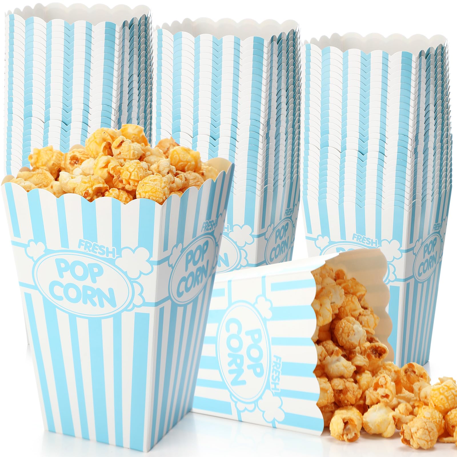 Xinnun 100 Pcs Popcorn Boxes 32oz Classic Stripe Paper Buckets Disposable Oil Proof Popcorn Container Retro Open Top Box for Movie Night Supplies