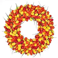Tulip Wreath Spring Wreaths for Front Door Zmtyykh Artificial Floral Door Wreath for Valentine’s Day Easter Summer Decor for Outdoor Indoor Window Wall Front Porch Farmhouse Home 22" Red Orange Yellow