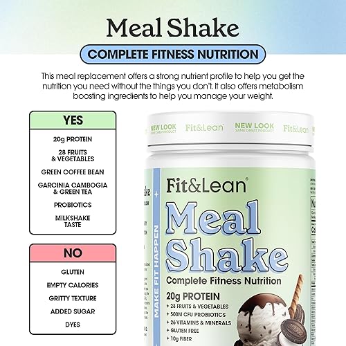 Miniatura 5 de Fit & Lean - Batido de reemplazo de comida para quemar grasa con proteínas, fibra, probióticos, frutas y verduras orgánicas y té verde para