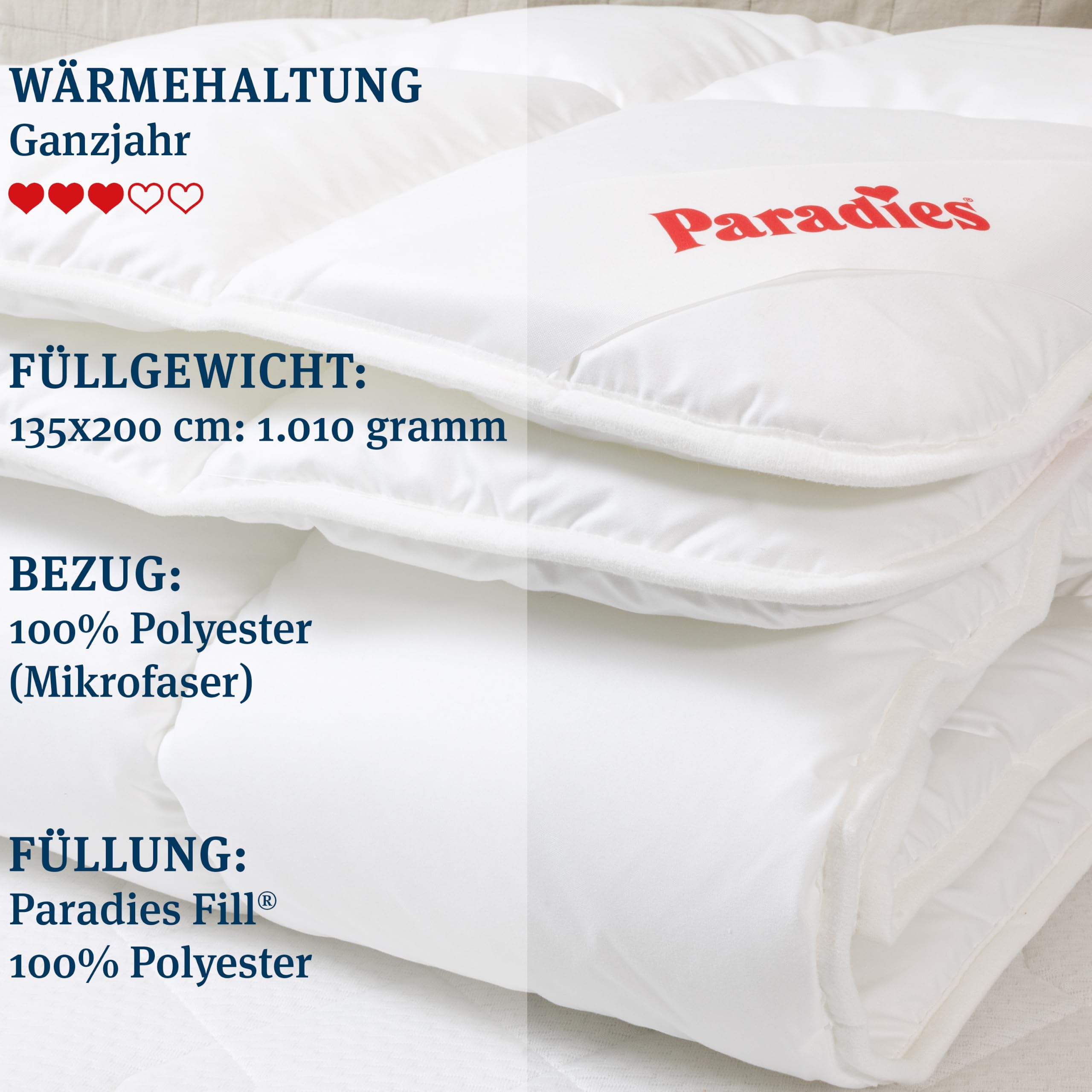 PARADIES Bettenset Mikrofaser Ganzjahresdecke 135x200 cm mit Kissen 80x80 | Feine Mikrofaserdecke 155x220 mit Kissen, Atmungsaktiv, Kassettensteppung, Made in Germany