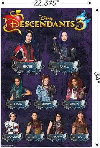 Miniatura 3 de Trends International Disney Descendants 3 - Póster de pared de cuadrícula, 22.375 x 34 pulgadas, paquete de póster y montaje