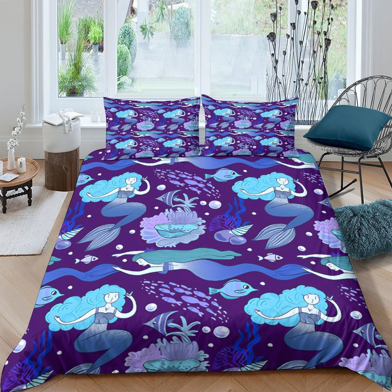 Housse de couette 3D imprimé sirène microfibre pour lit double