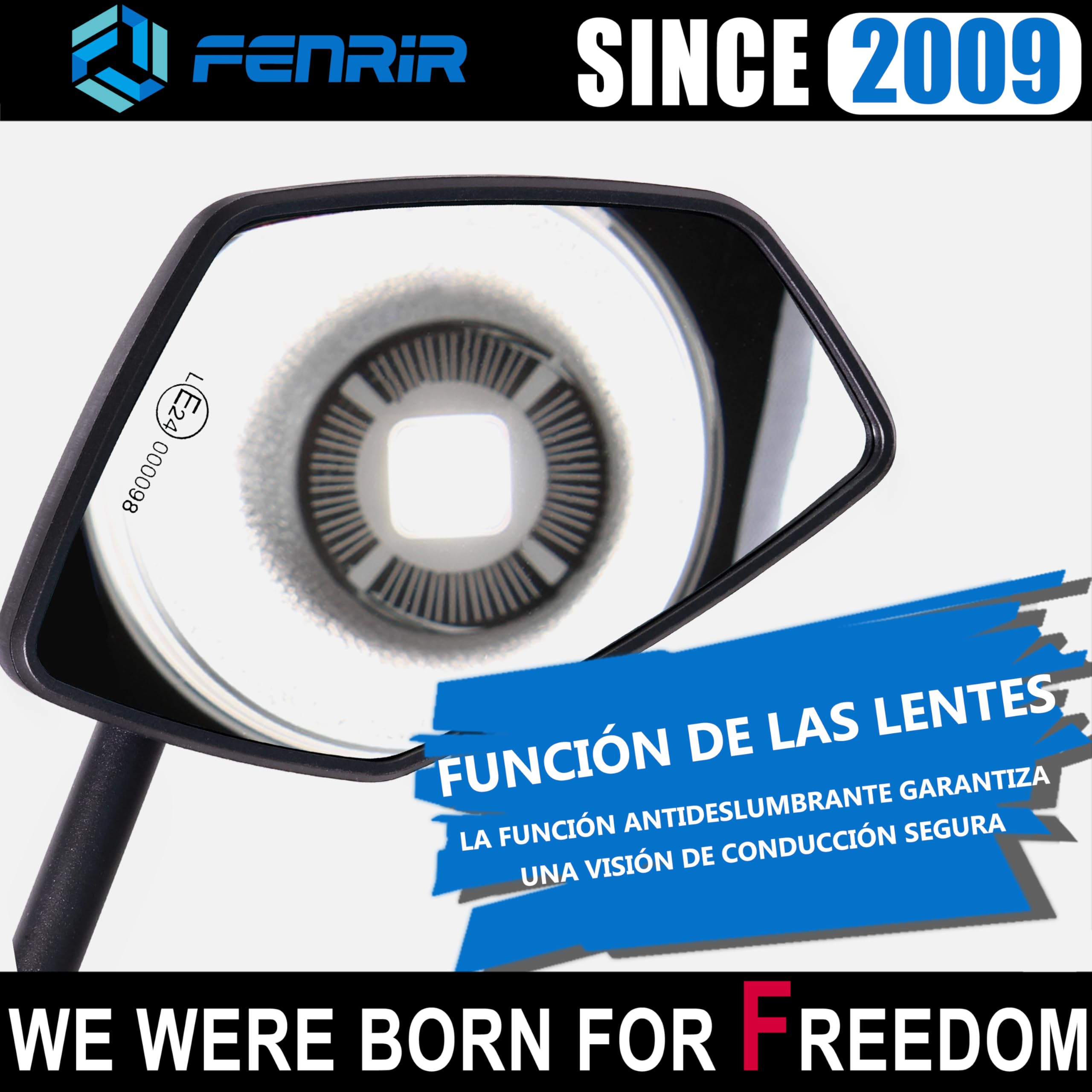 FENRIR Homologados Espejos Moto Retrovisores Indestructibles Función Plegable Antirreflejantes Lentes Curvos Antivibración Ajustables compatibles con los Off-road Enduro Adventure Tourer (801-0118)
