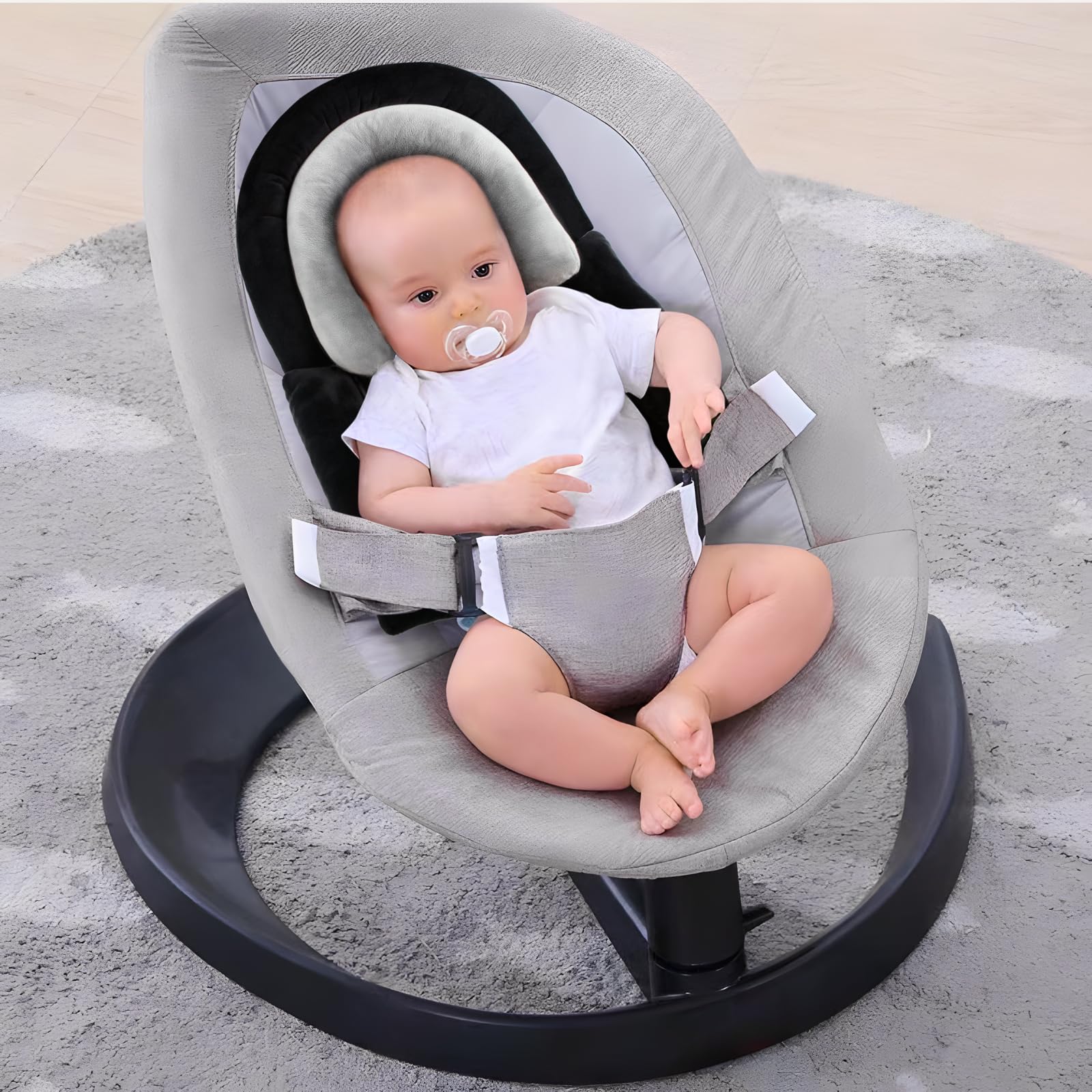 PandaEar Baby Head Support for Car Seat,3 in 1 Infant Head Neck Body Support Soft Insert Cushion Pad for CarSeat, Strollers, Bouncer (Black & Grey)
