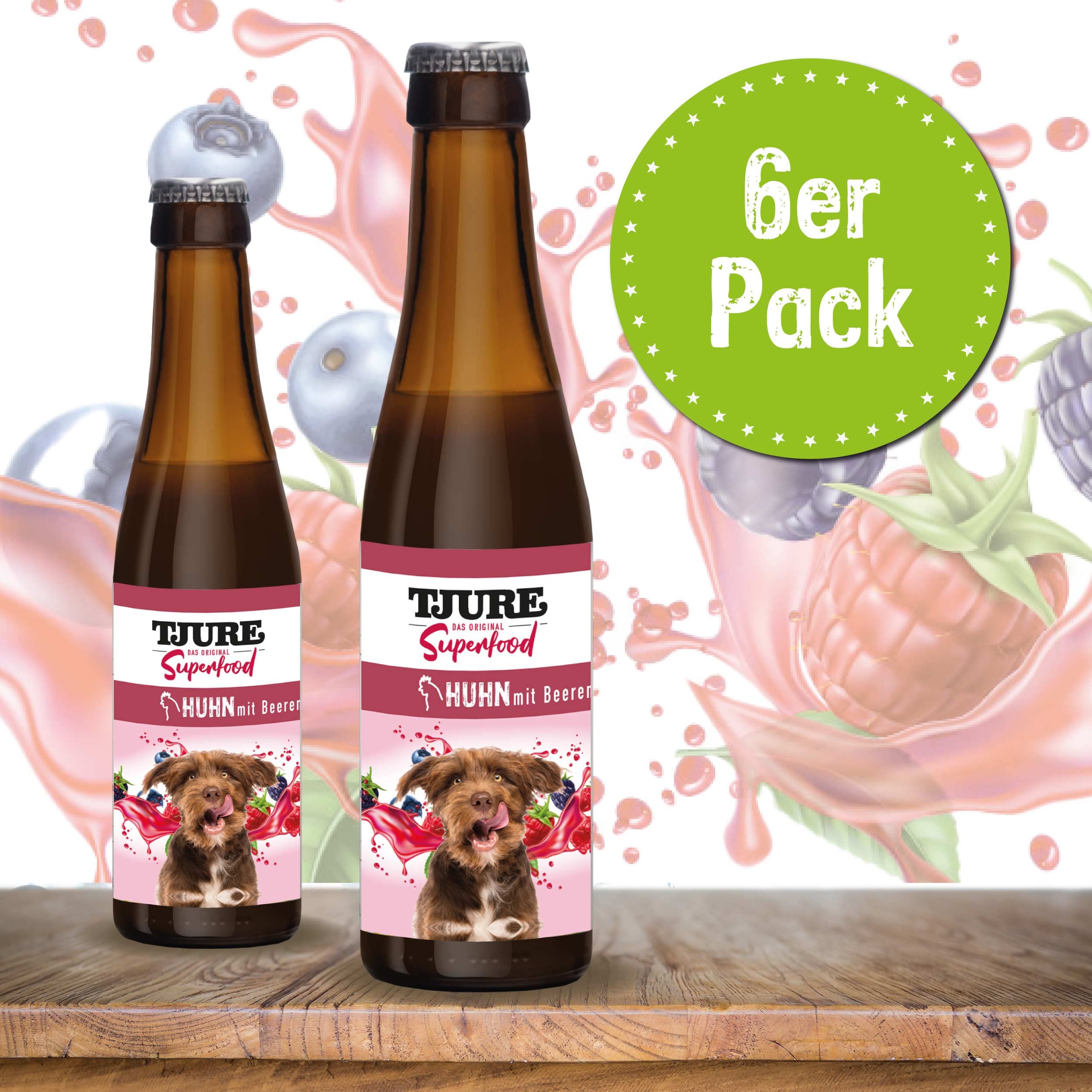 TJURE Hundesmoothie Huhn mit Beeren | 6 x 220 ml | Premium Smoothie für Hunde | Mit Hühnerfleisch & Beerenmix | Getreidefrei & Laktosefrei | Ohne Zusatzstoffe | Made in Germany