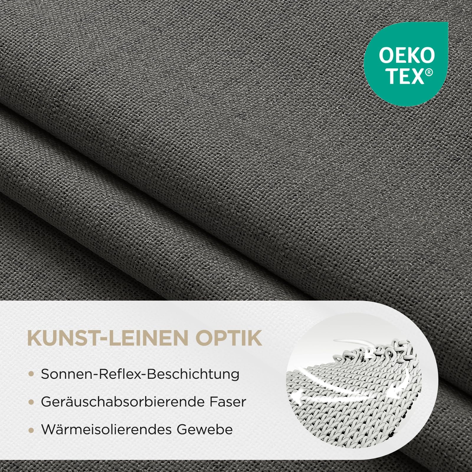 Joydeco 100% Verdunkelungsvorhänge Leinen Gardinen mit Kräuselband 2er Set H229xB132cm Grau – Bild 8
