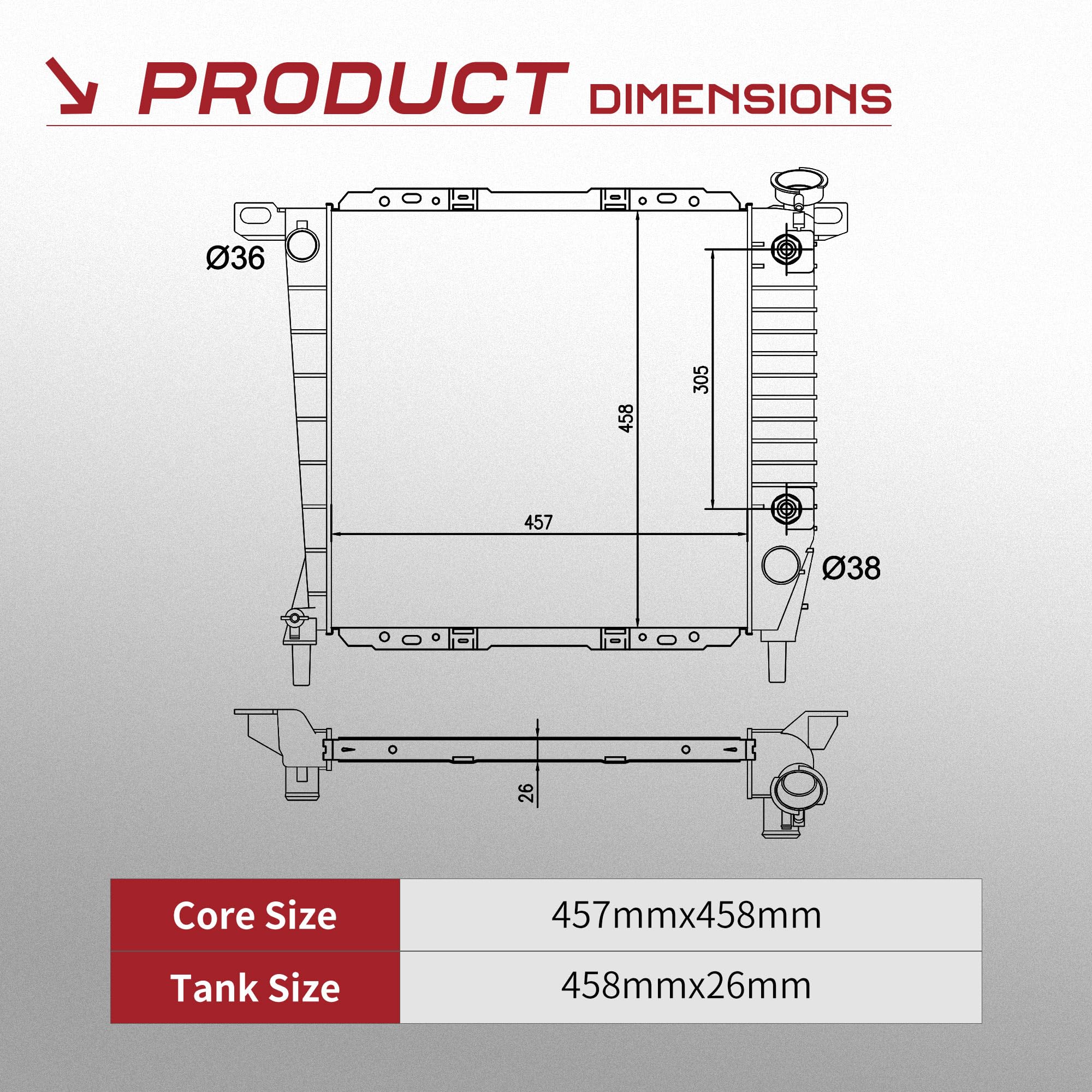 YITAMOTOR Radiator Compatible with 1985 1986 1987 1988 1989 1990 1991 1992 1993 1994 Ford Ranger 1994 Mazda B2300 L4 2.0L 2.3L OE Style Radiator